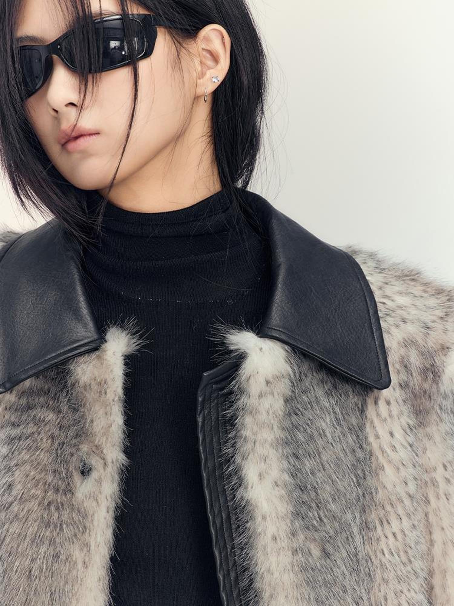 AnnoMundi Gradient Dyed Cropped Faux Fur Coat With PU Trim