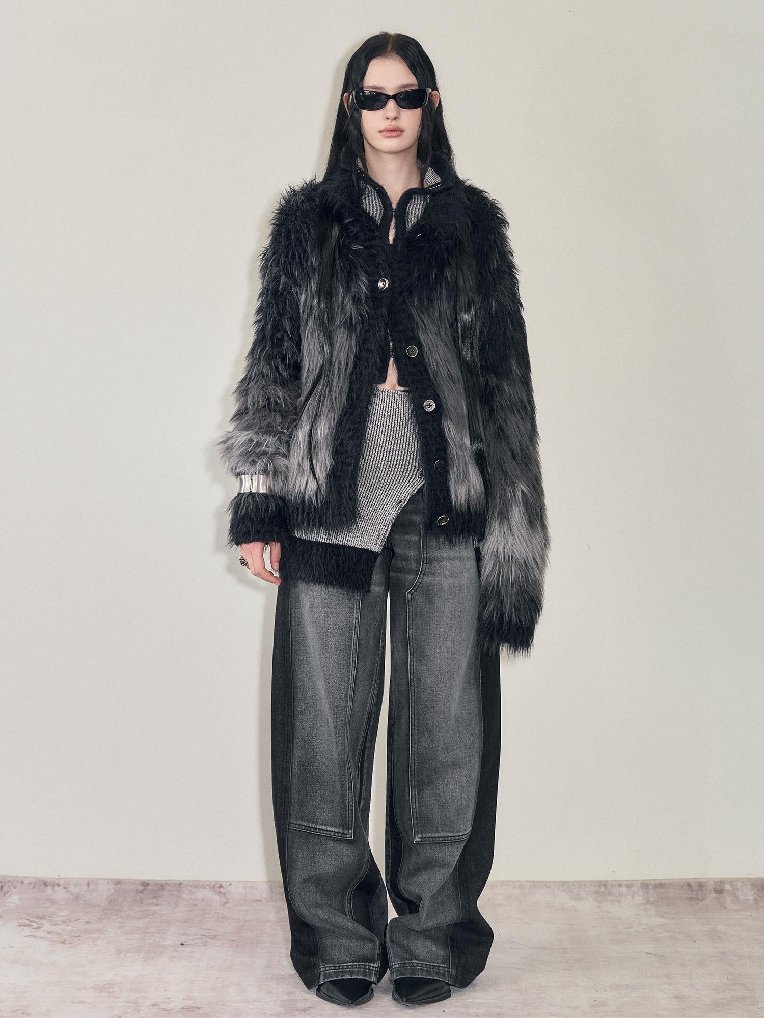 AnnoMundi Gradient Long Hair Cardigan With High Neck