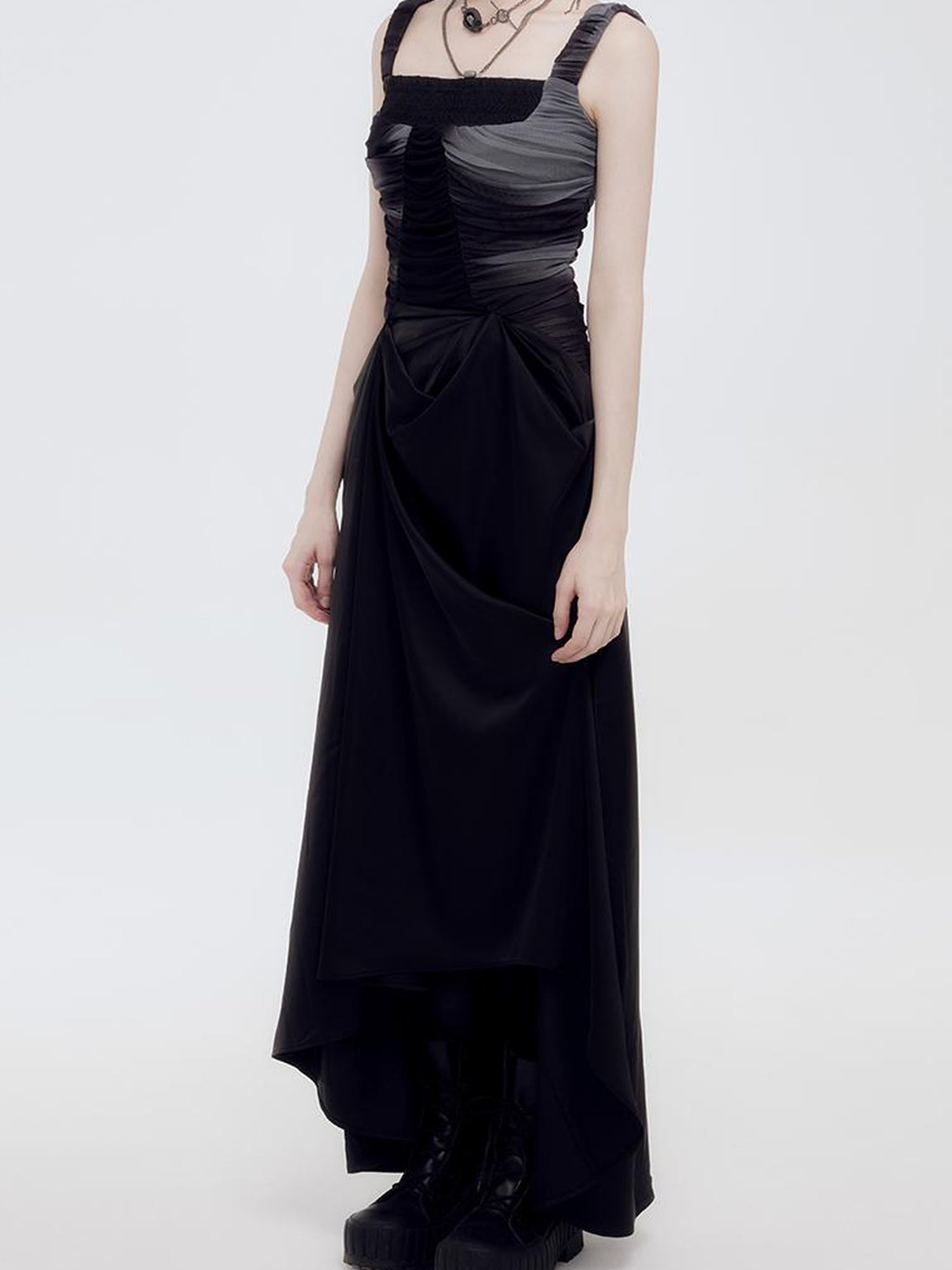 AnnoMundi Halo Bloom Ruffle Sheer Mesh V-Neck T-Shirt Long-Sleeve Dress