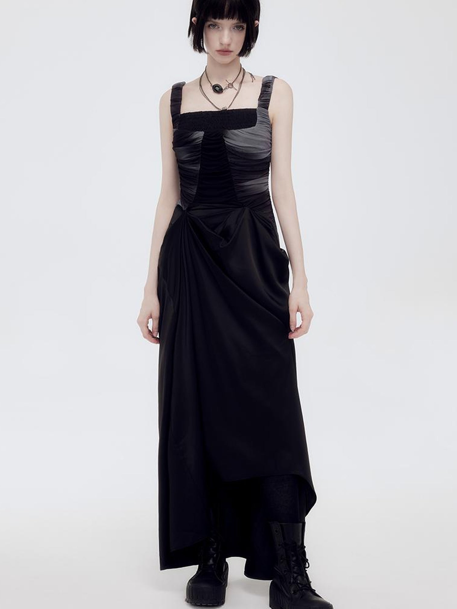 AnnoMundi Halo Bloom Ruffle Sheer Mesh V-Neck T-Shirt Long-Sleeve Dress