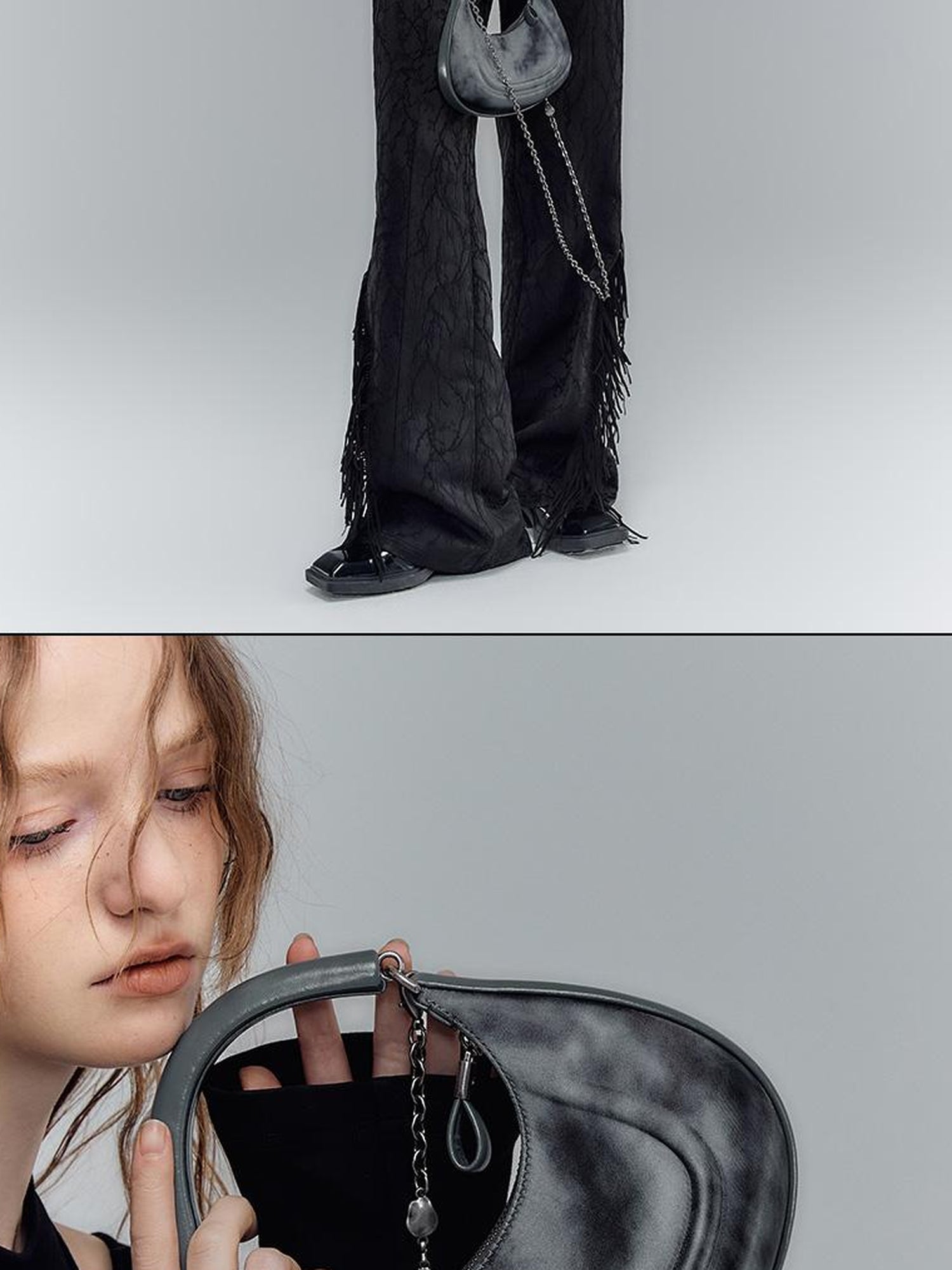 AnnoMundi Halo Dyed Blue Black Satin Eva Crescent Bag