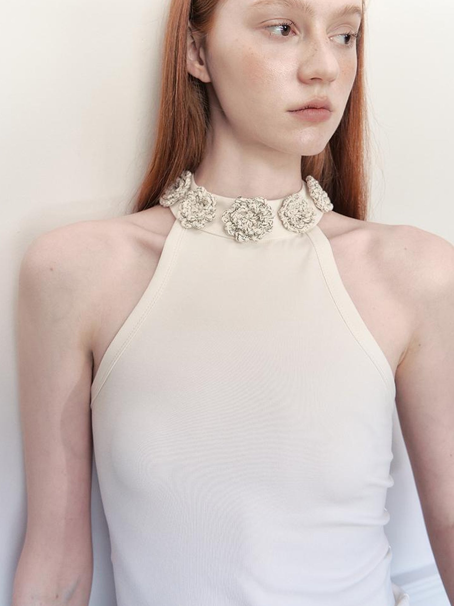 AnnoMundi Hand Crochet Floral Round Neck Halter Top