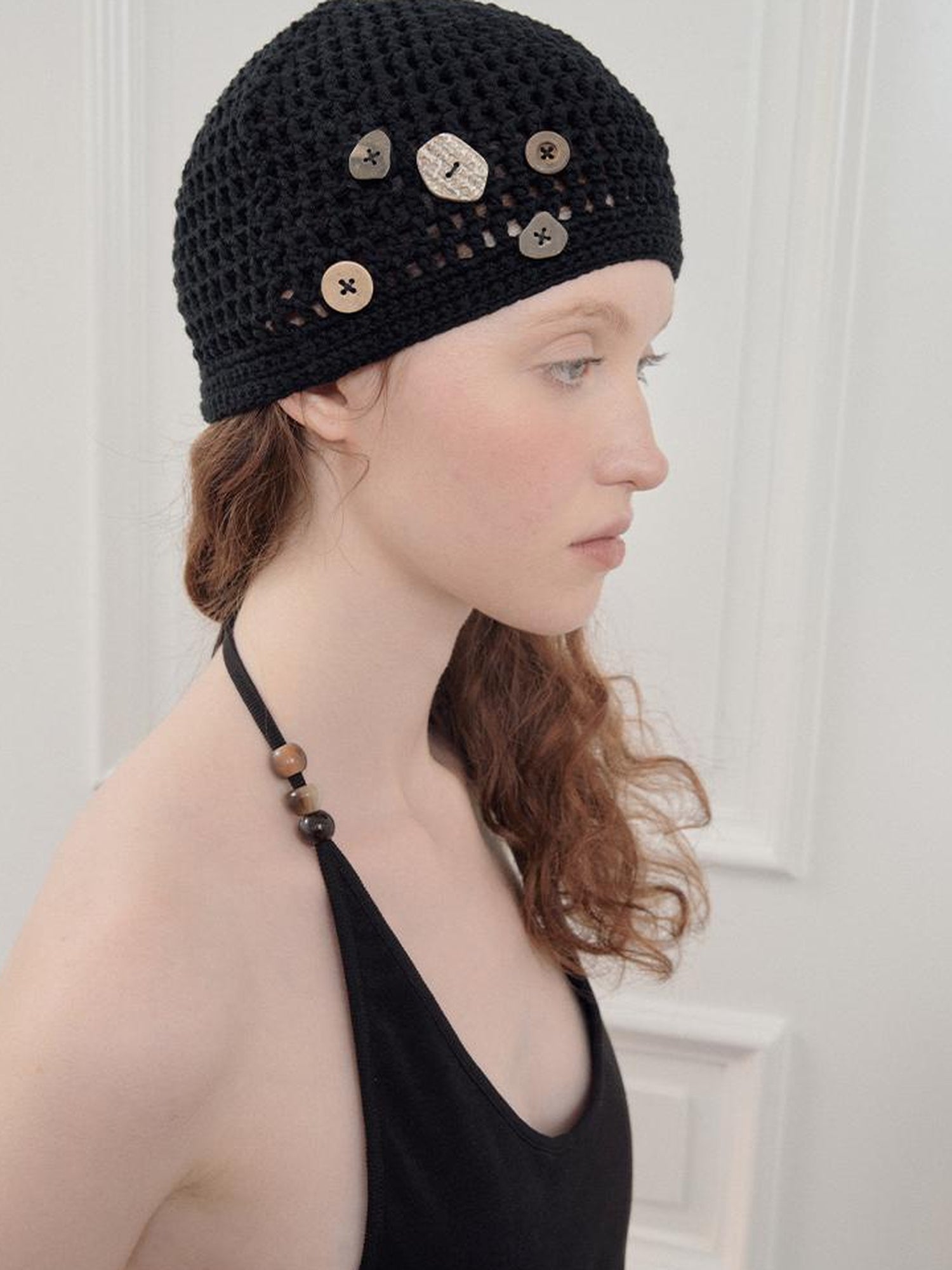 AnnoMundi Hand Crocheted Cotton Mesh Cap With Buttons