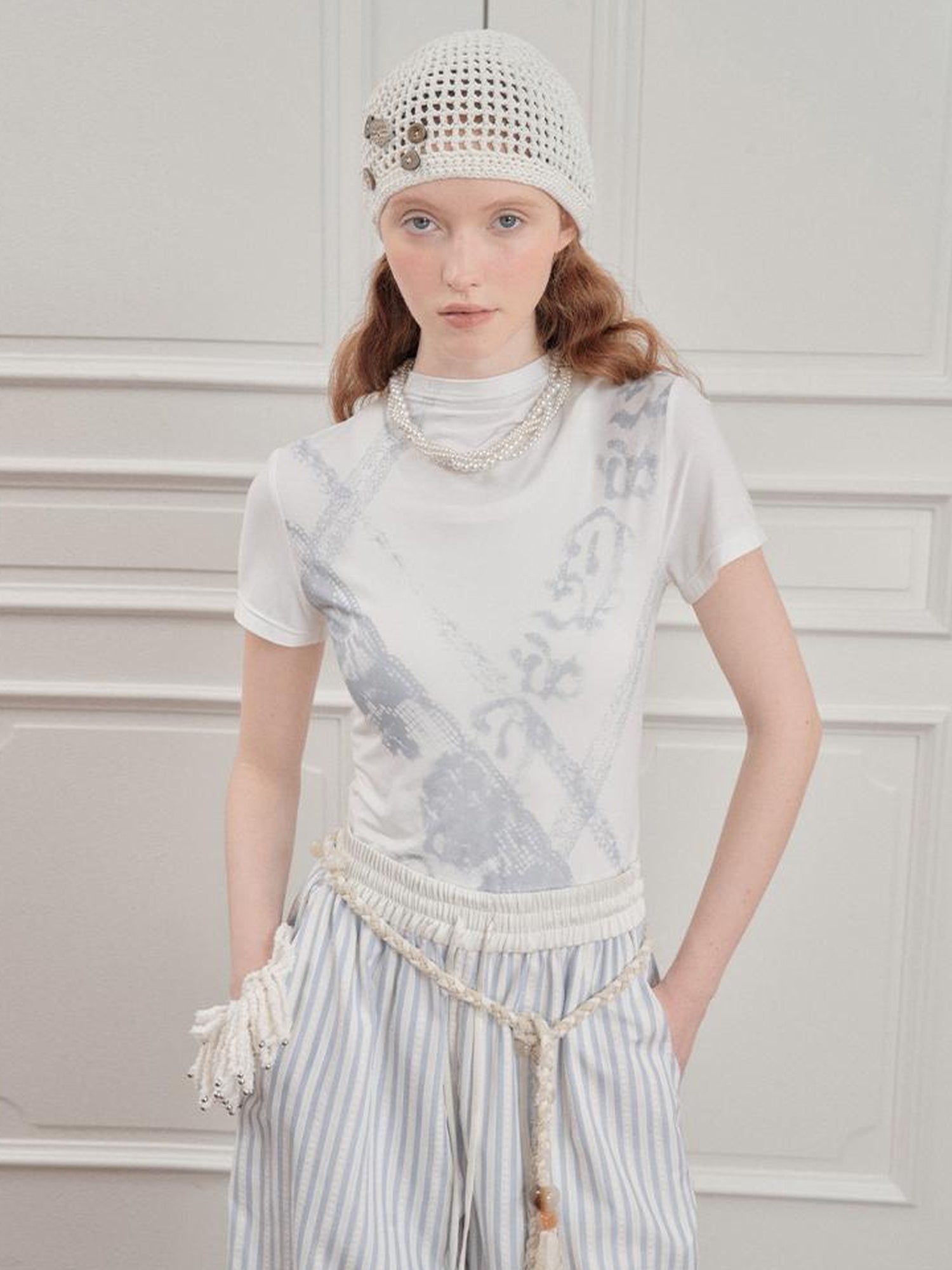 AnnoMundi Hand Crocheted Cotton Mesh Cap With Buttons