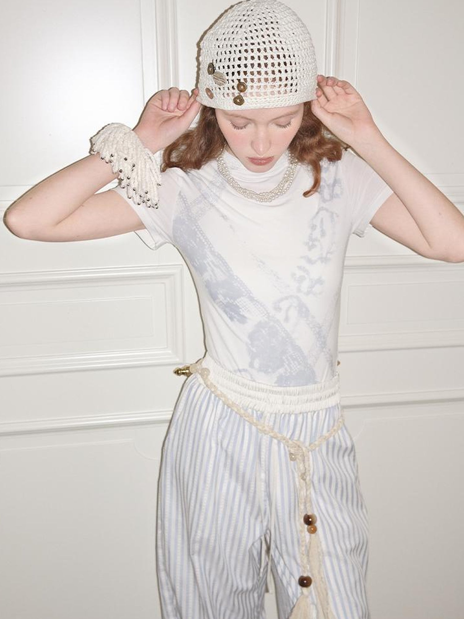 AnnoMundi Hand Crocheted Cotton Mesh Cap With Buttons