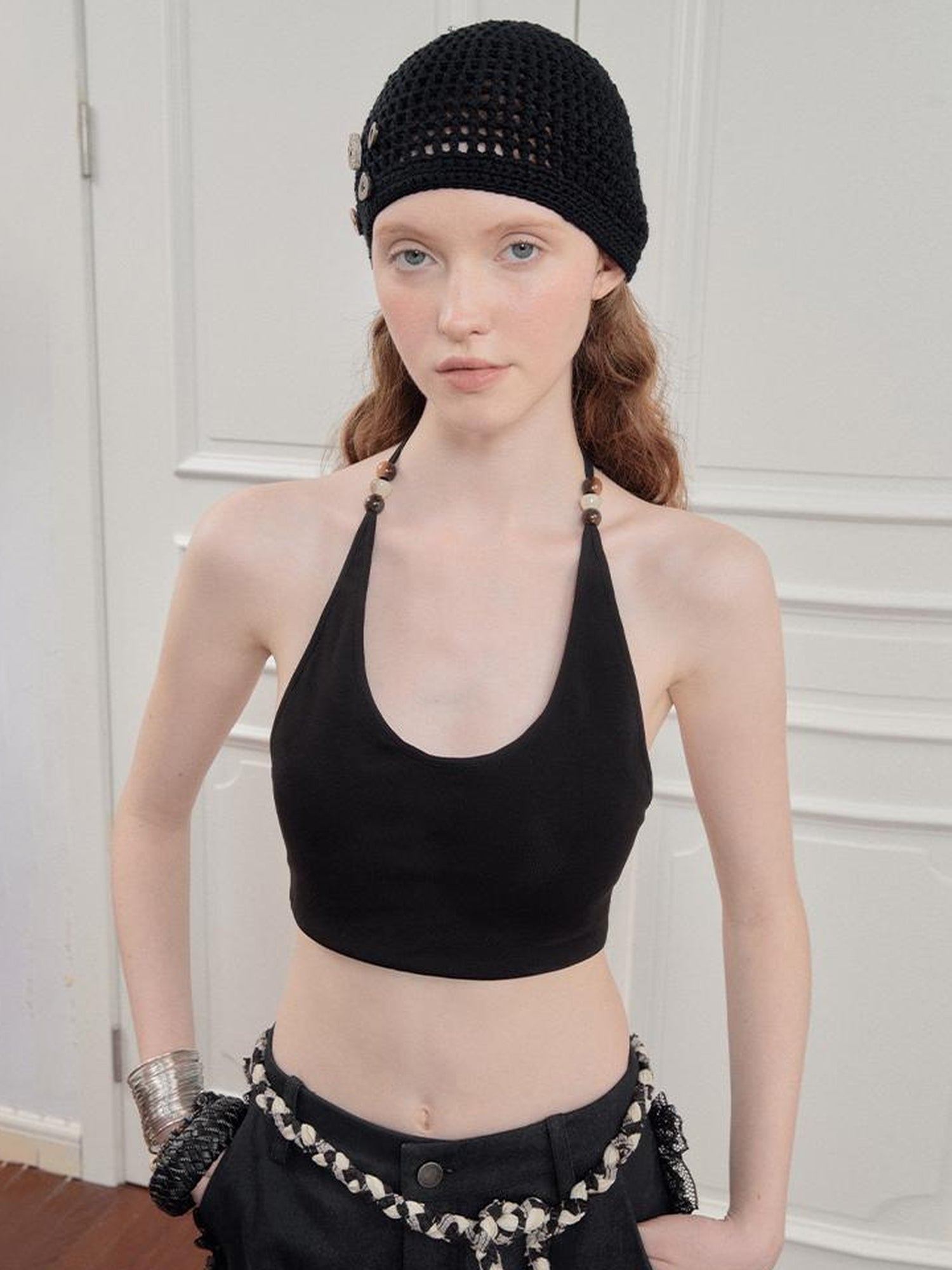 AnnoMundi Hand Crocheted Cotton Mesh Cap With Buttons