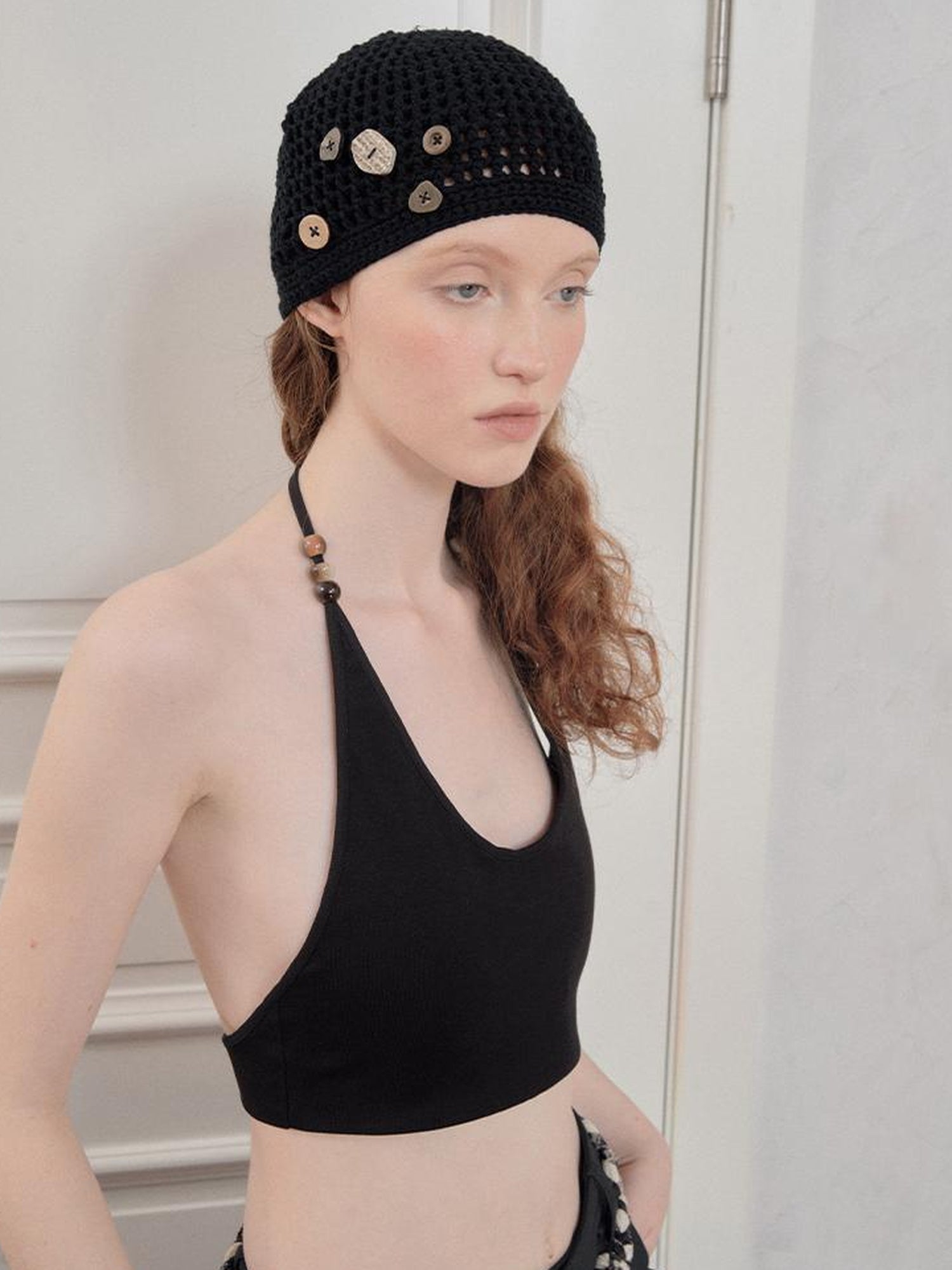 AnnoMundi Hand Crocheted Cotton Mesh Cap With Buttons