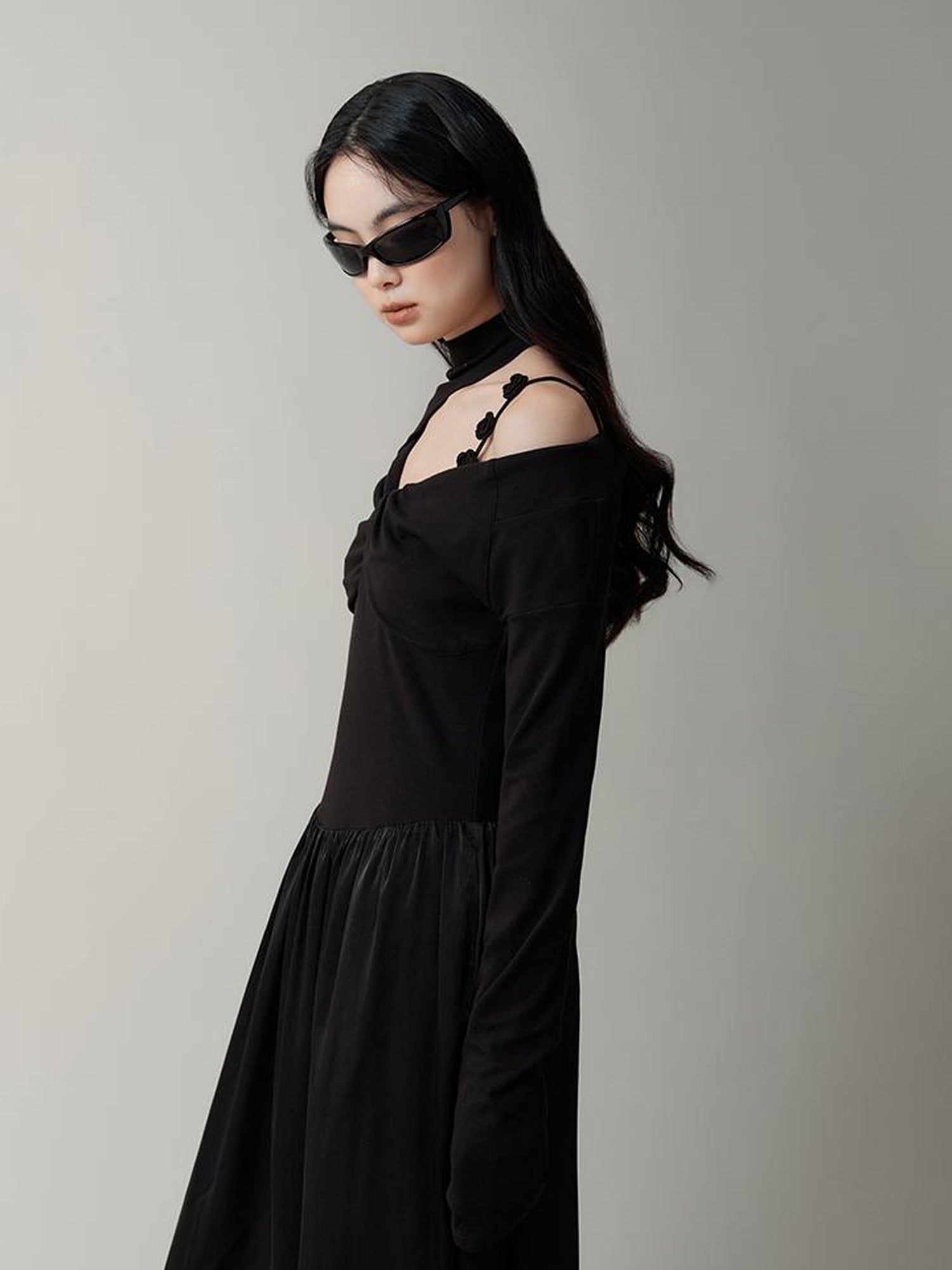 AnnoMundi Hand Embroidered V-Neck Slip Dress With Detachable Floral Straps