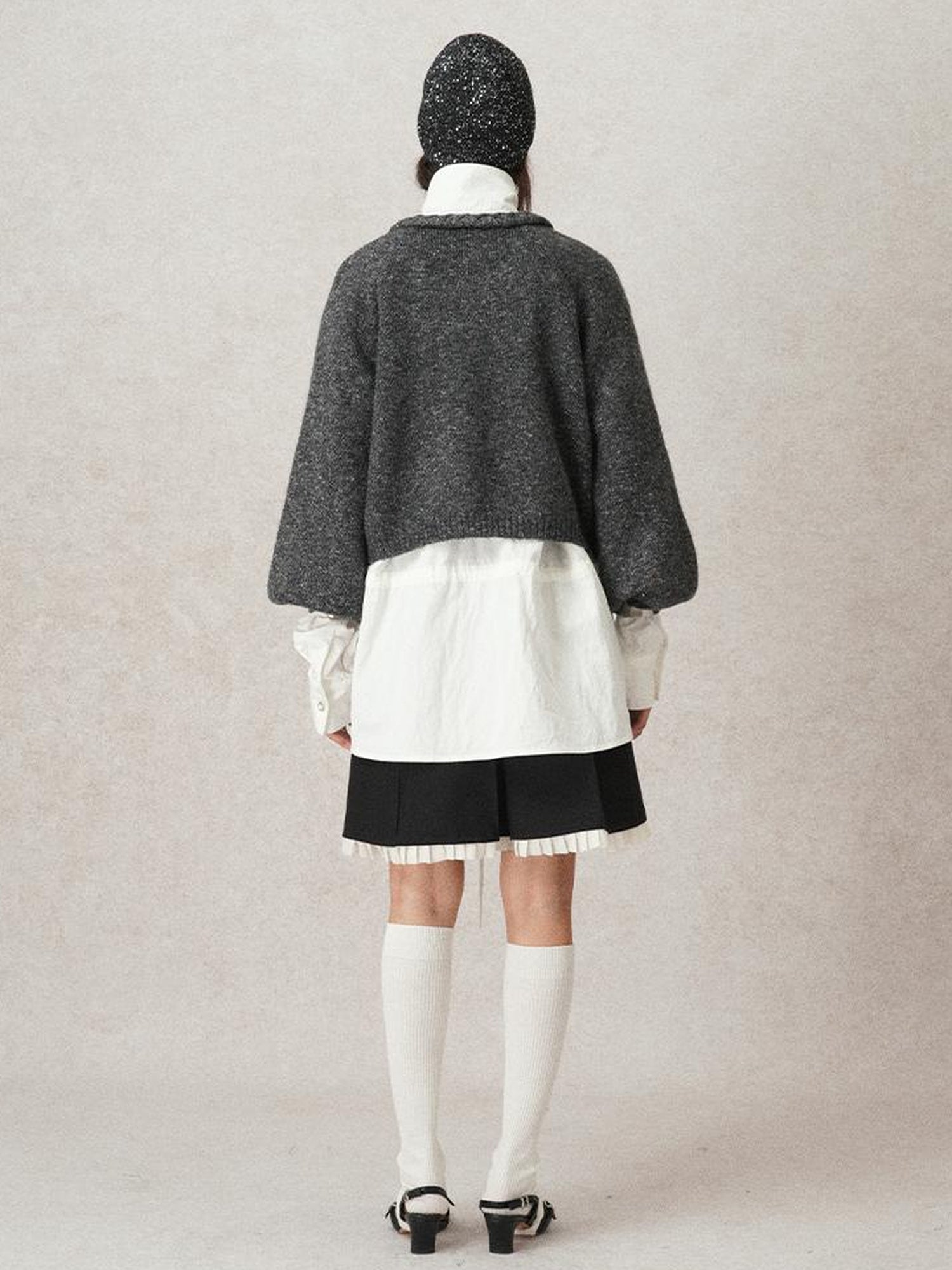 AnnoMundi Hand Knitted Cable Knit Cropped Cardigan Grey