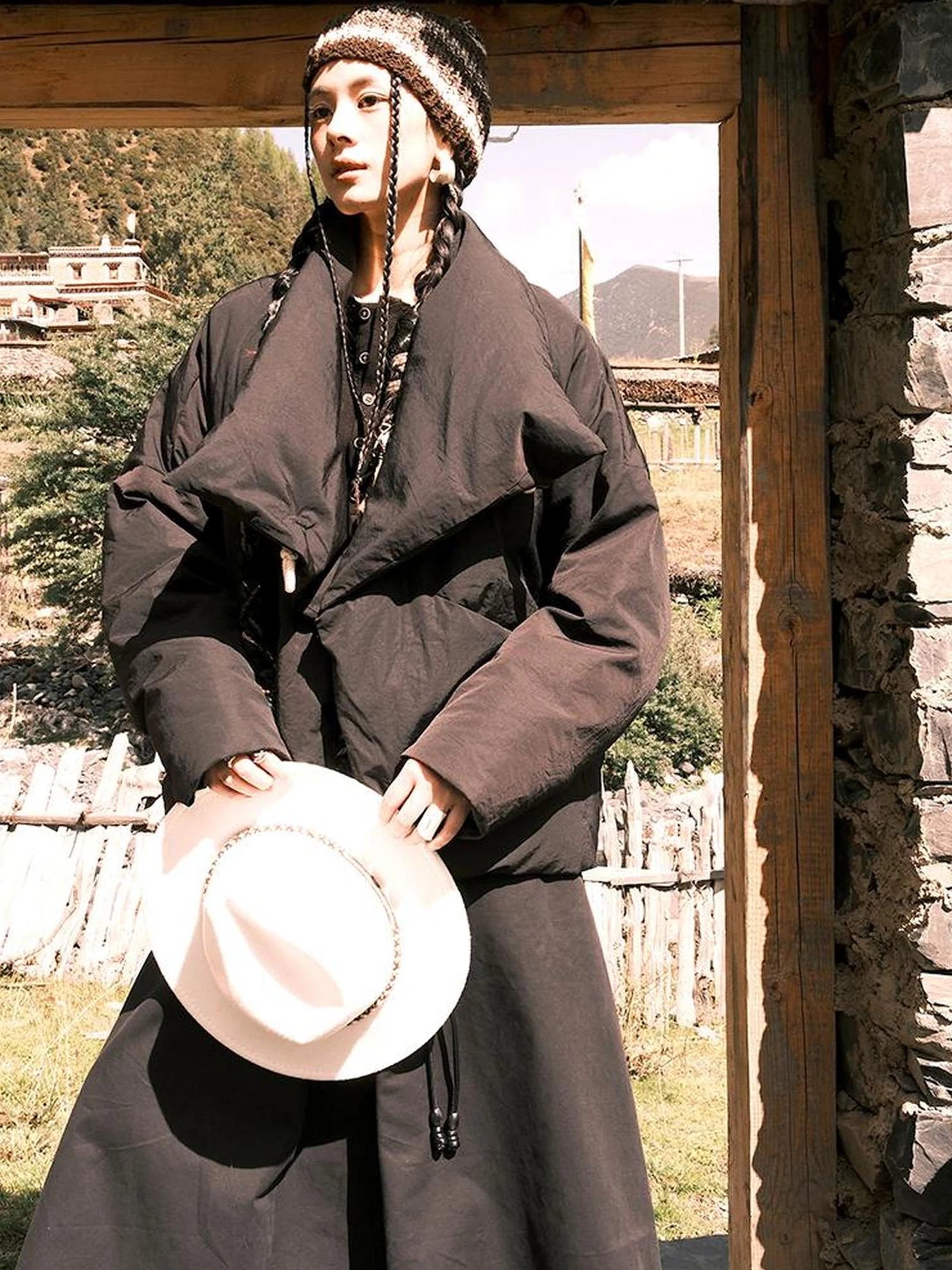 Hand Twisted Yak Wool Striped Beanie Hat