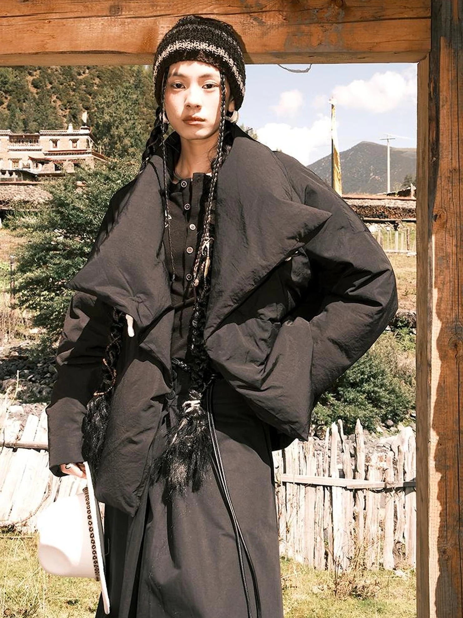 Hand Twisted Yak Wool Striped Beanie Hat