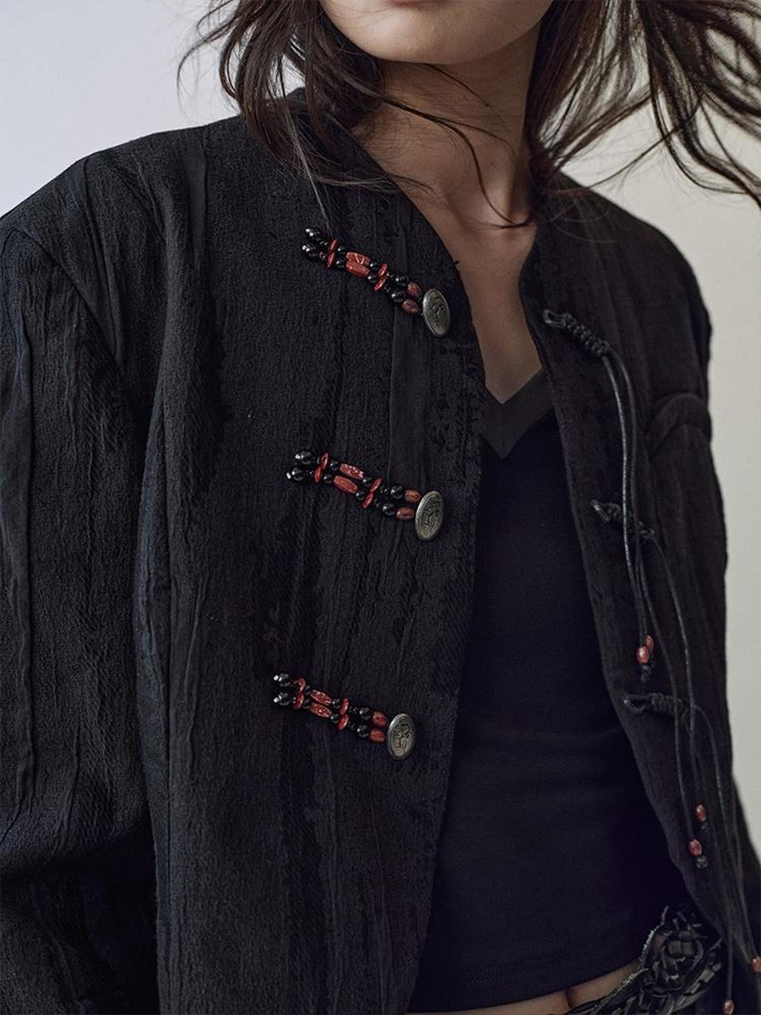 AnnoMundi Hand Woven Bamboo Knot Texture Short Blazer