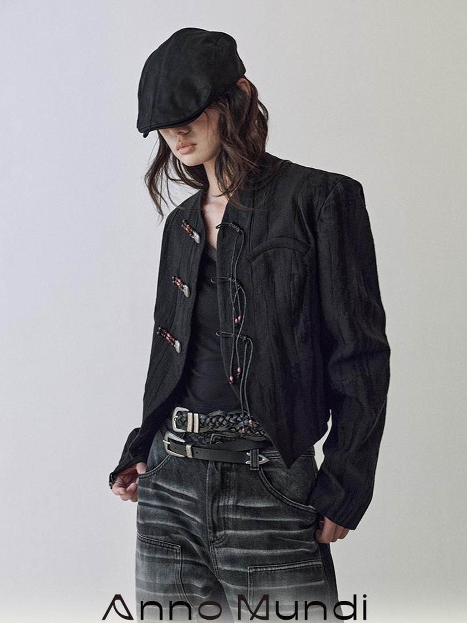AnnoMundi Hand Woven Bamboo Knot Texture Short Blazer