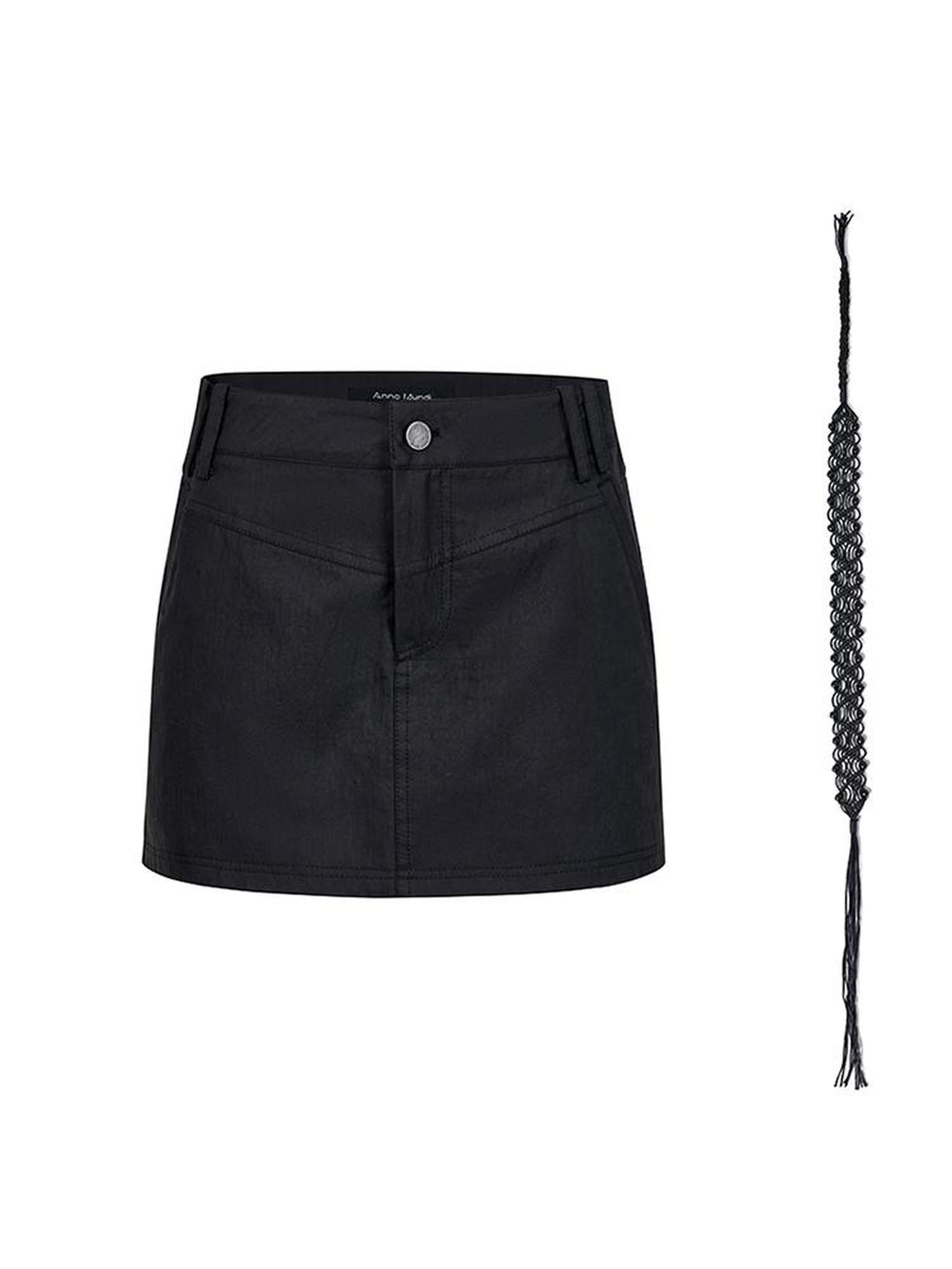 AnnoMundi Handwoven Beaded Rope Belt Low Waist A Line Mini Skirt