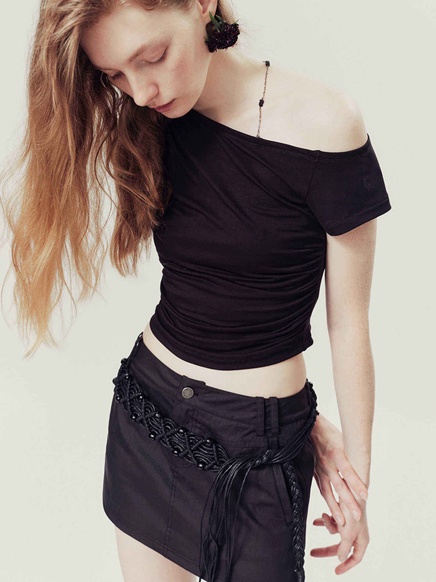 AnnoMundi Handwoven Beaded Rope Belt Low Waist A Line Mini Skirt