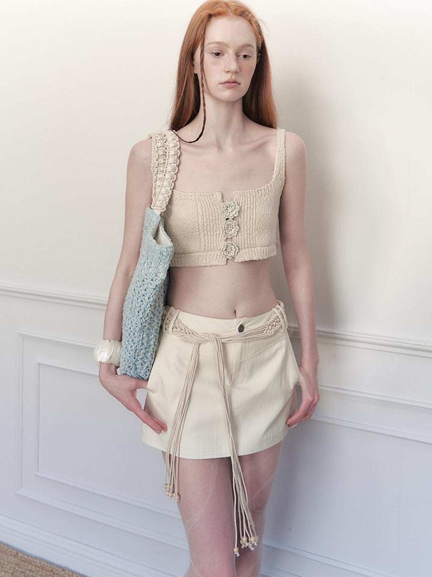 AnnoMundi Handwoven Floral Square Neckline Cotton Camisole Top