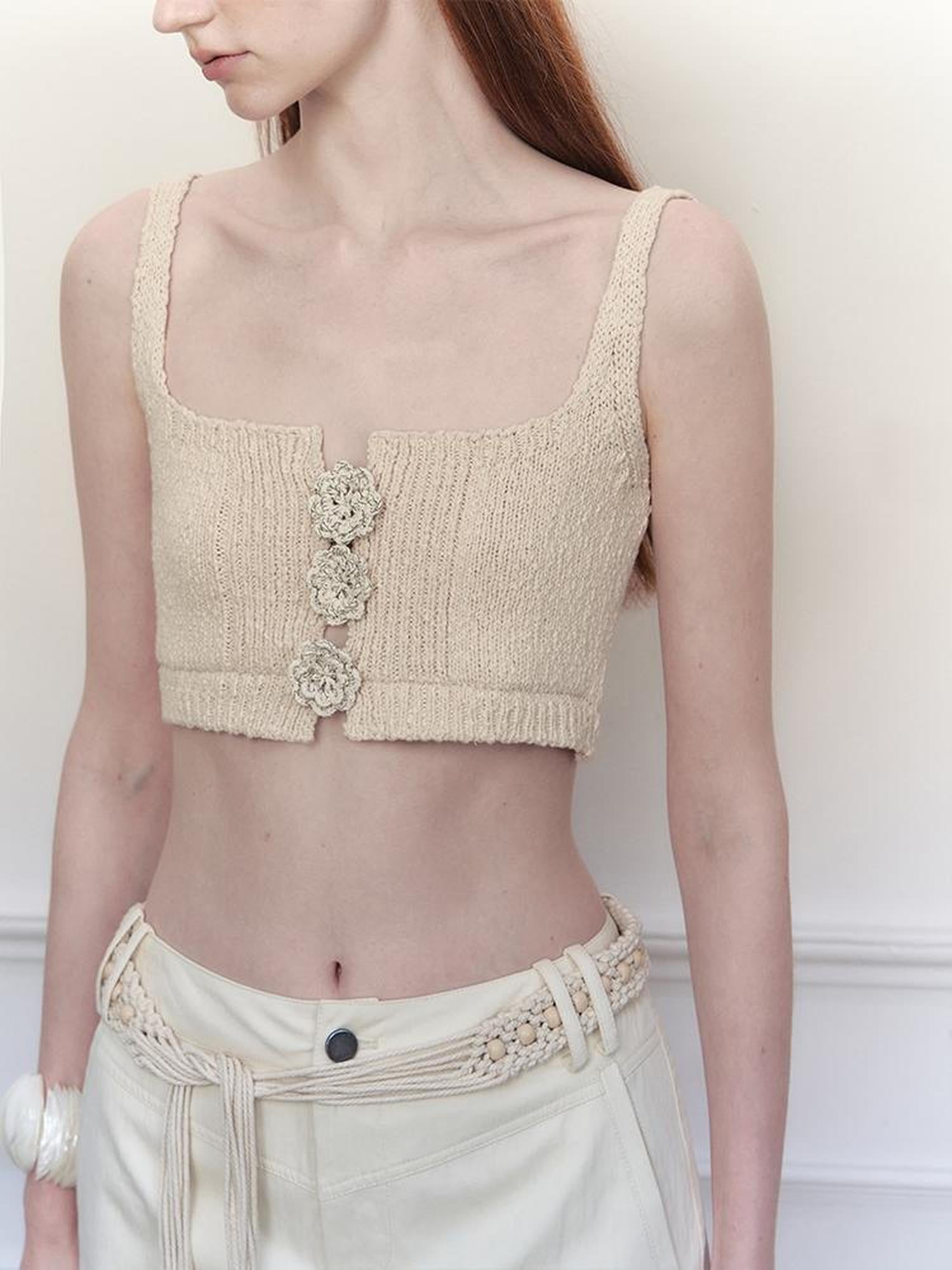AnnoMundi Handwoven Floral Square Neckline Cotton Camisole Top