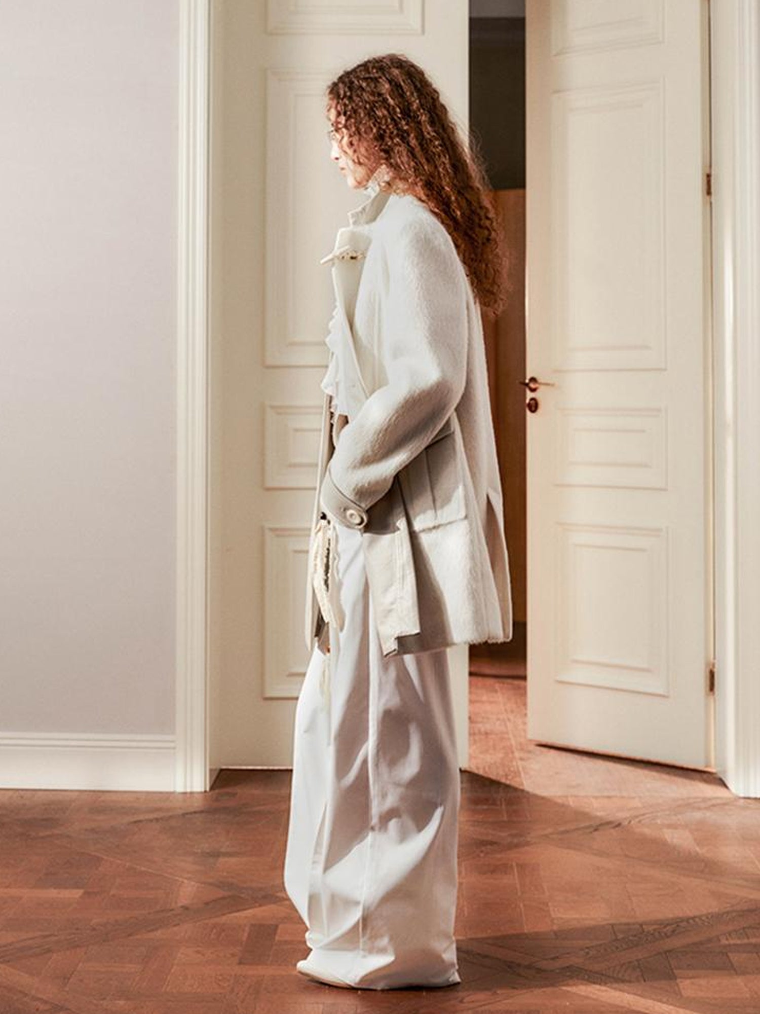 AnnoMundi Handwoven Horn Button Wool Coat with Fleece Lining