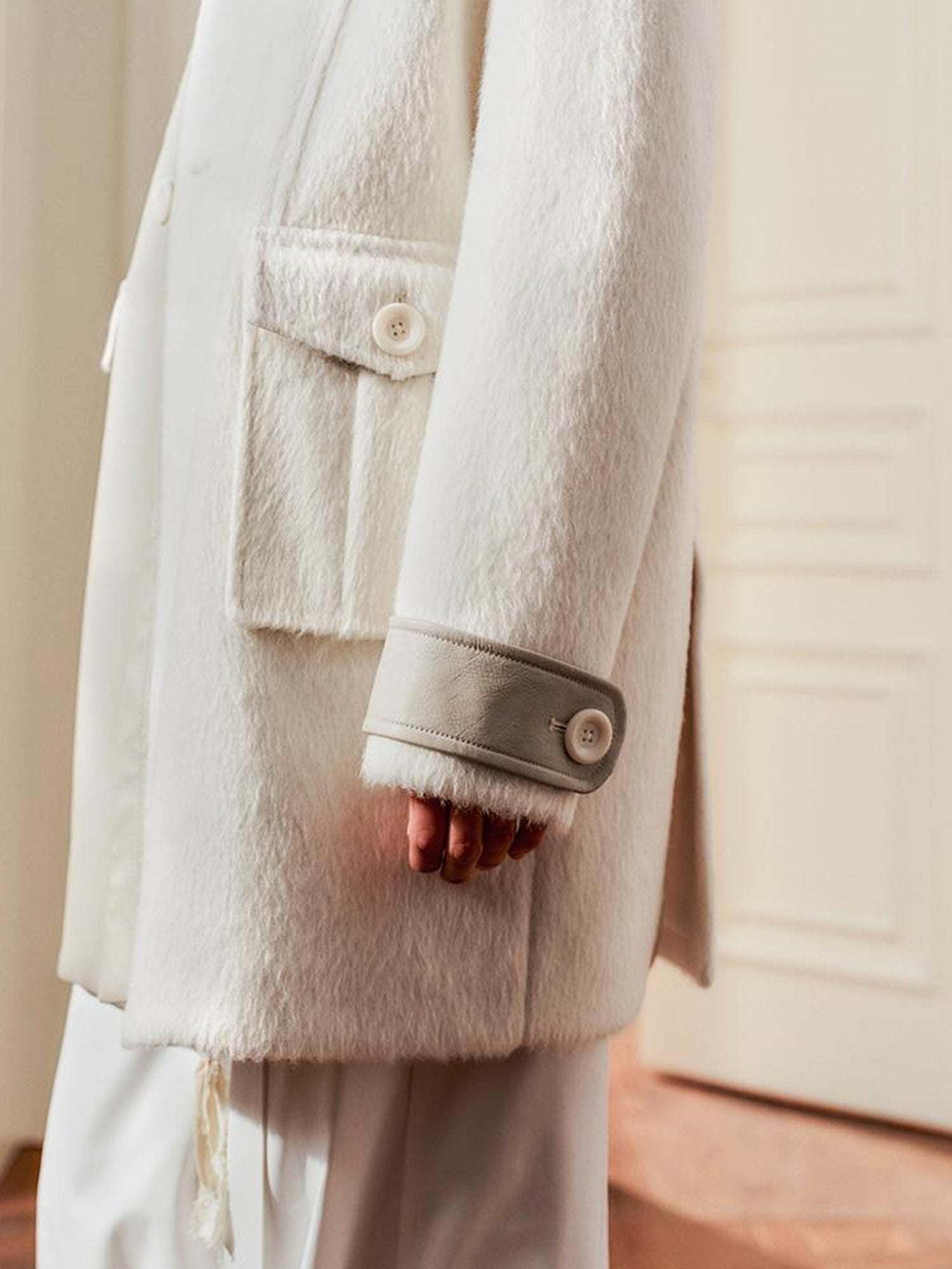 AnnoMundi Handwoven Horn Button Wool Coat with Fleece Lining