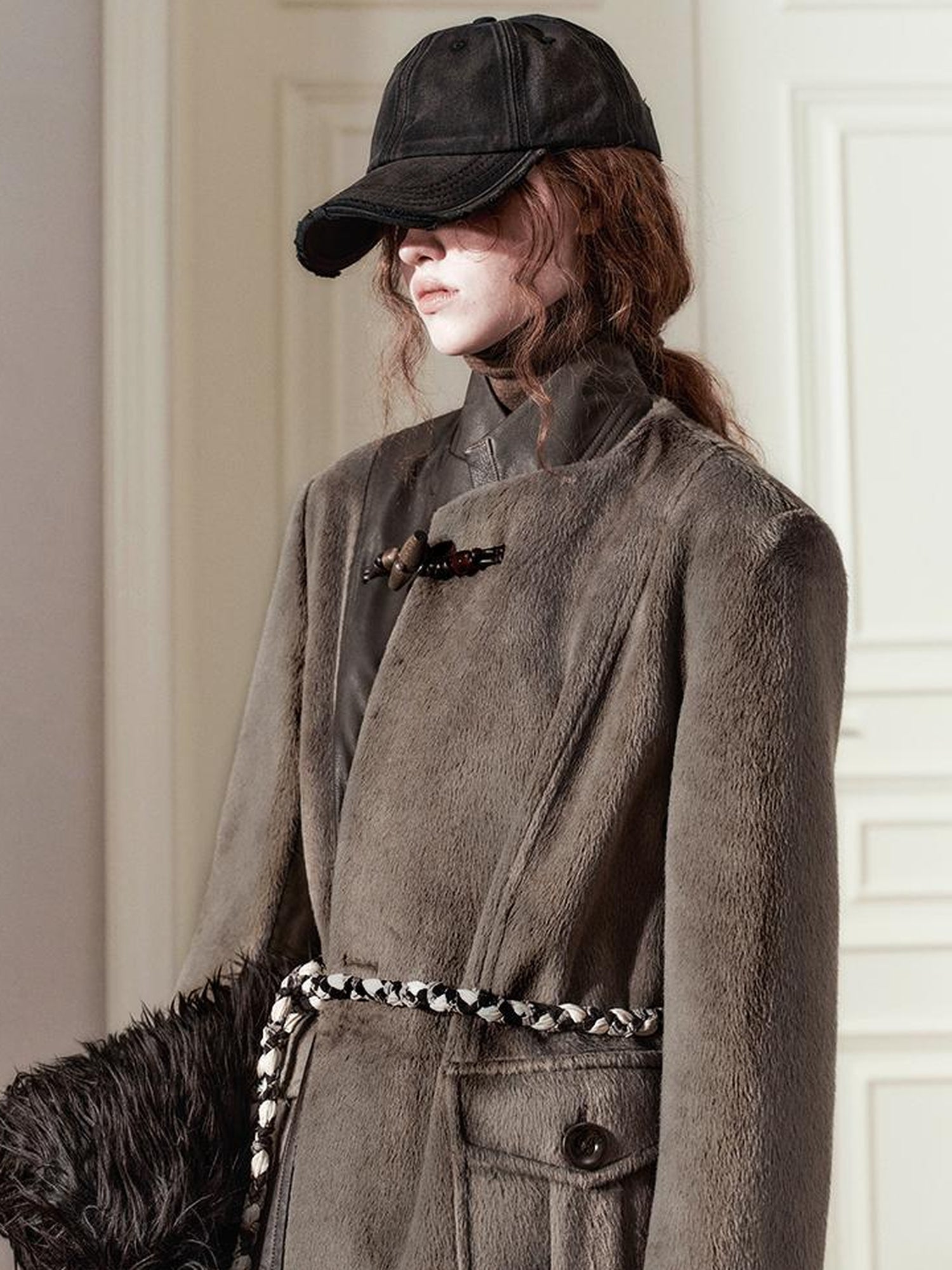 AnnoMundi Handwoven Horn Button Wool Coat with Fleece Lining