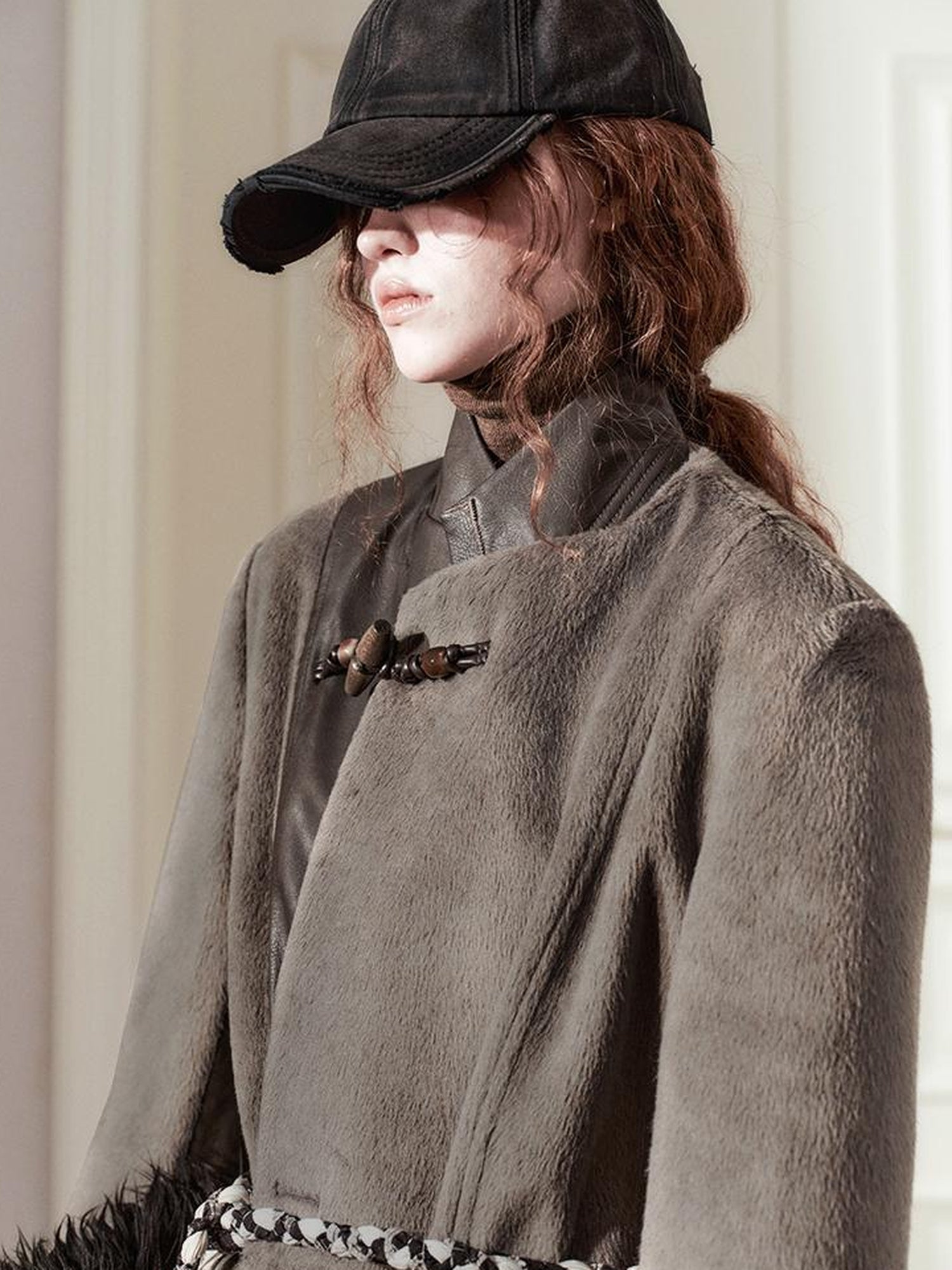 AnnoMundi Handwoven Horn Button Wool Coat with Fleece Lining