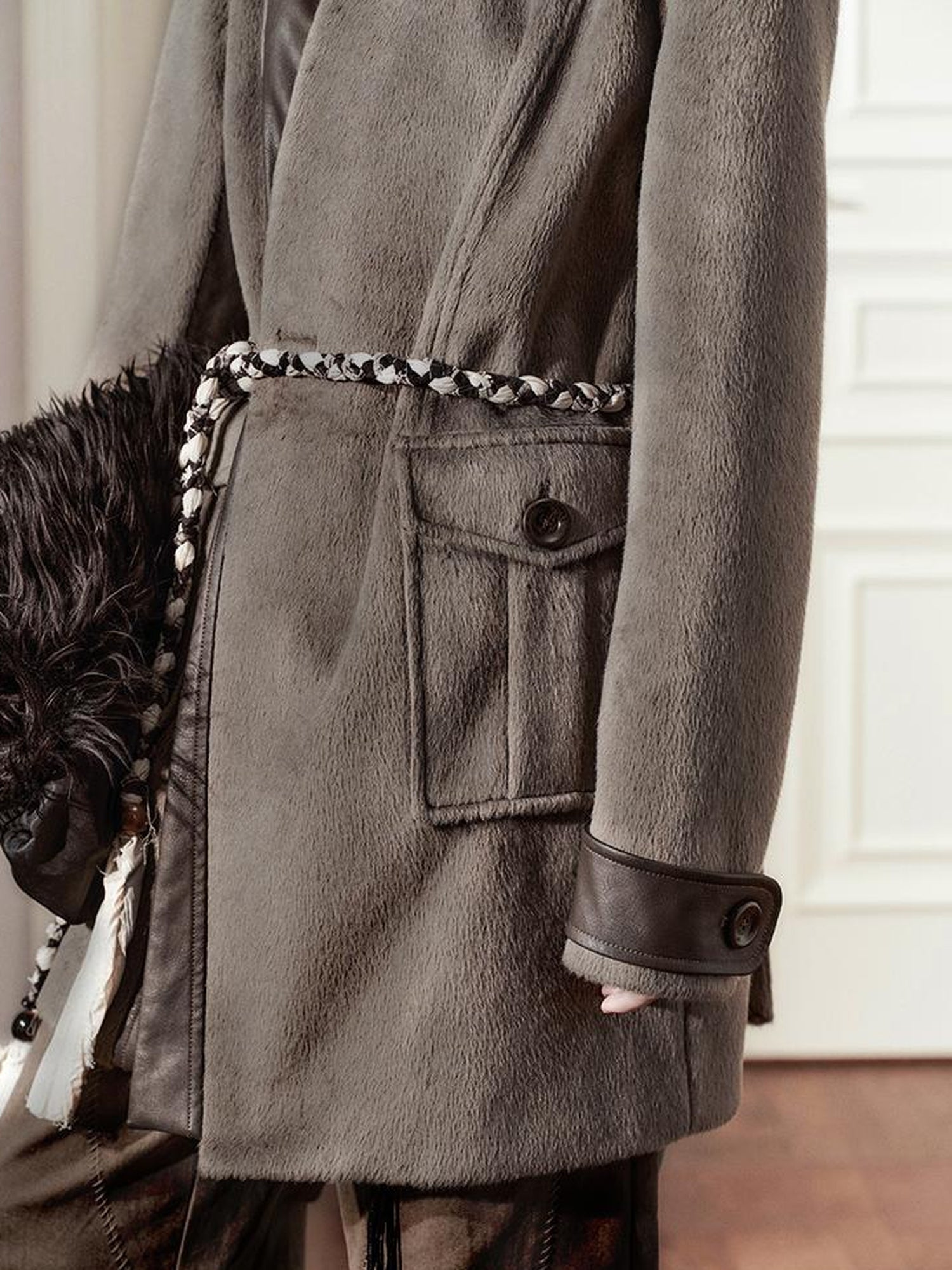 AnnoMundi Handwoven Horn Button Wool Coat with Fleece Lining