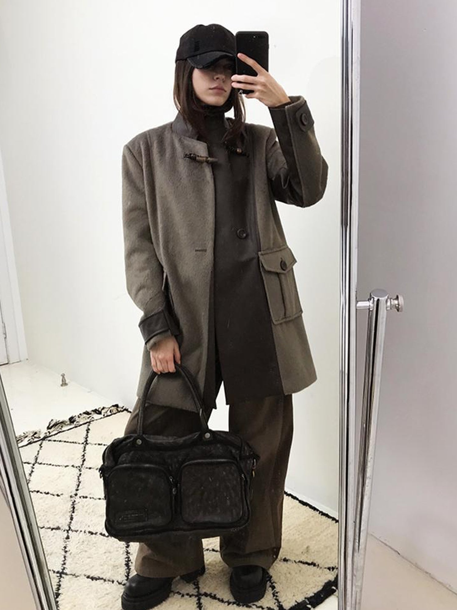 AnnoMundi Handwoven Horn Button Wool Coat with Fleece Lining