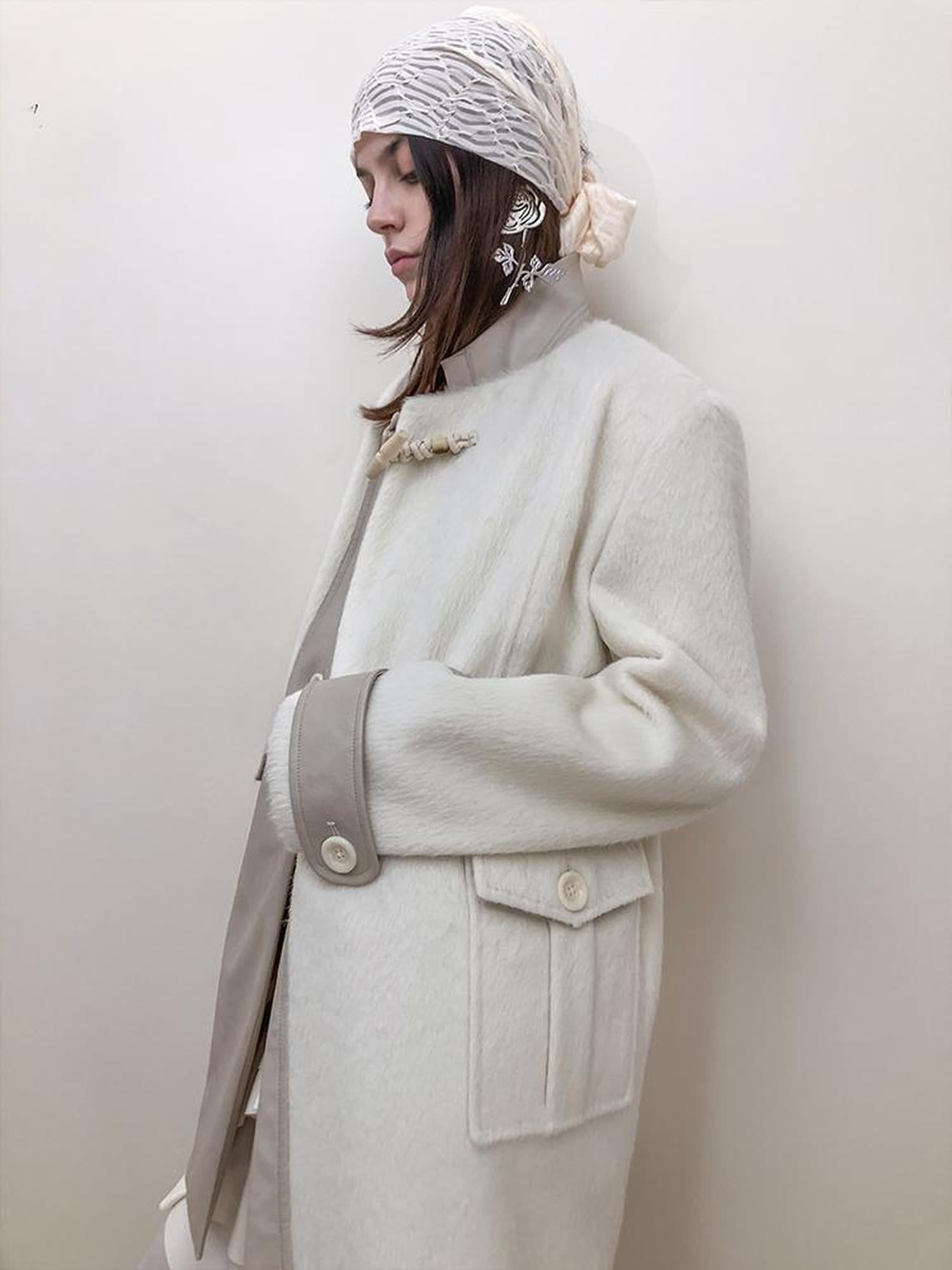 AnnoMundi Handwoven Horn Button Wool Coat with Fleece Lining