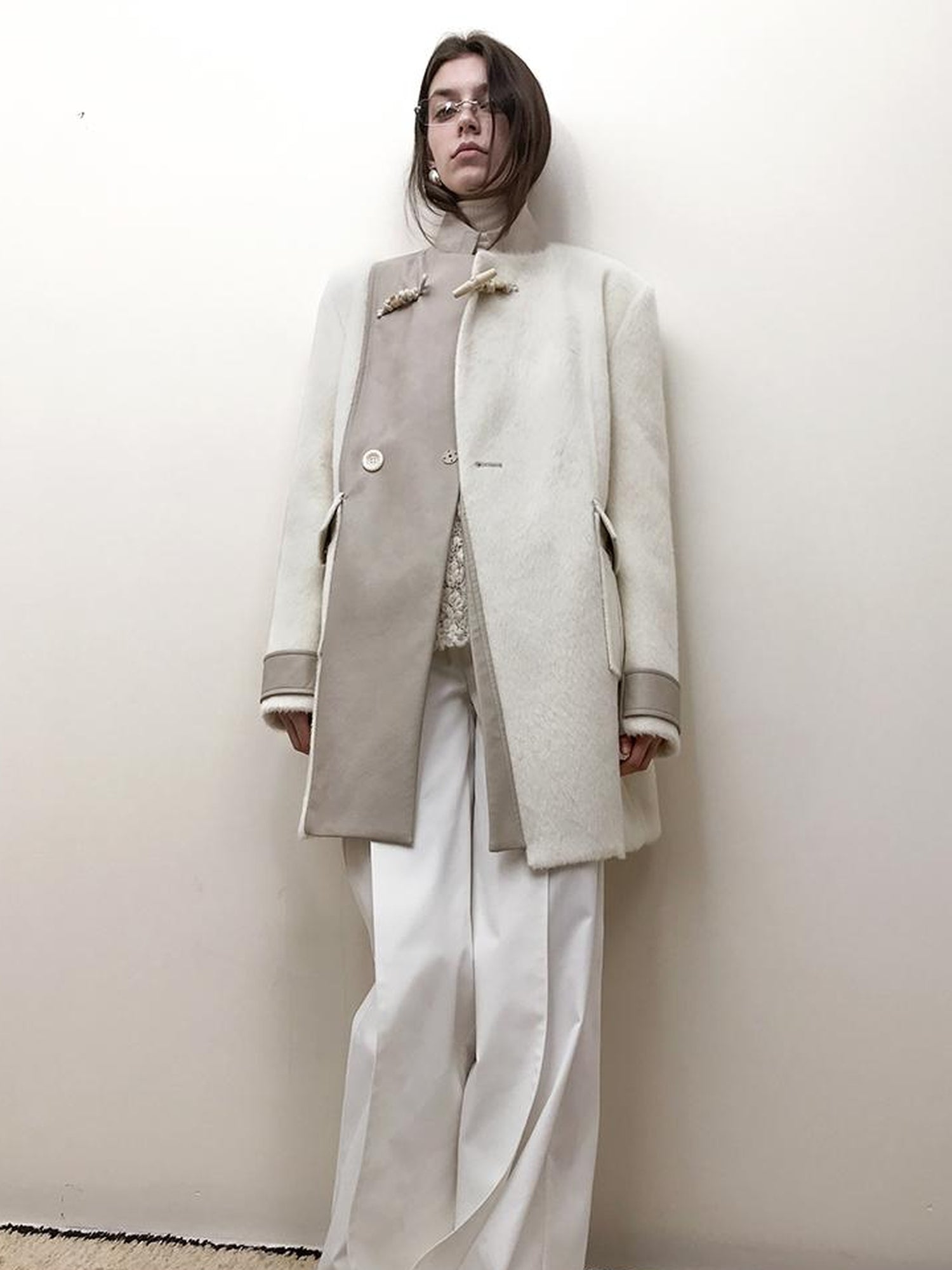 AnnoMundi Handwoven Horn Button Wool Coat with Fleece Lining