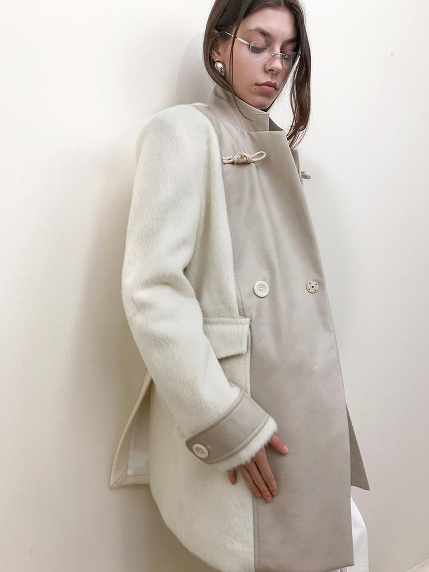 AnnoMundi Handwoven Horn Button Wool Coat with Fleece Lining