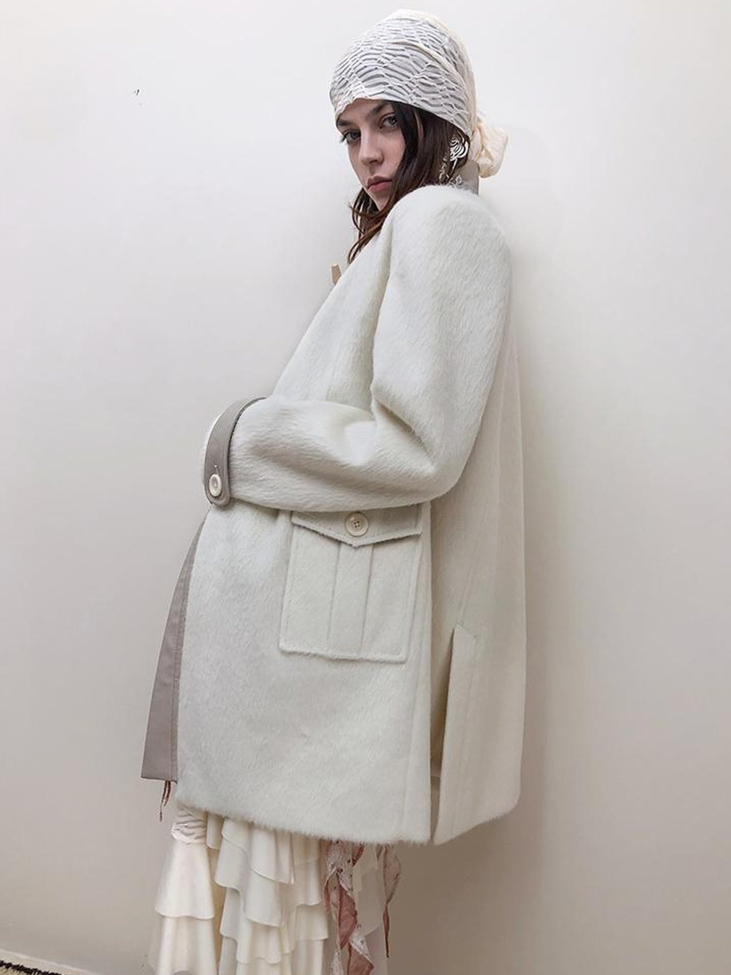 AnnoMundi Handwoven Horn Button Wool Coat with Fleece Lining
