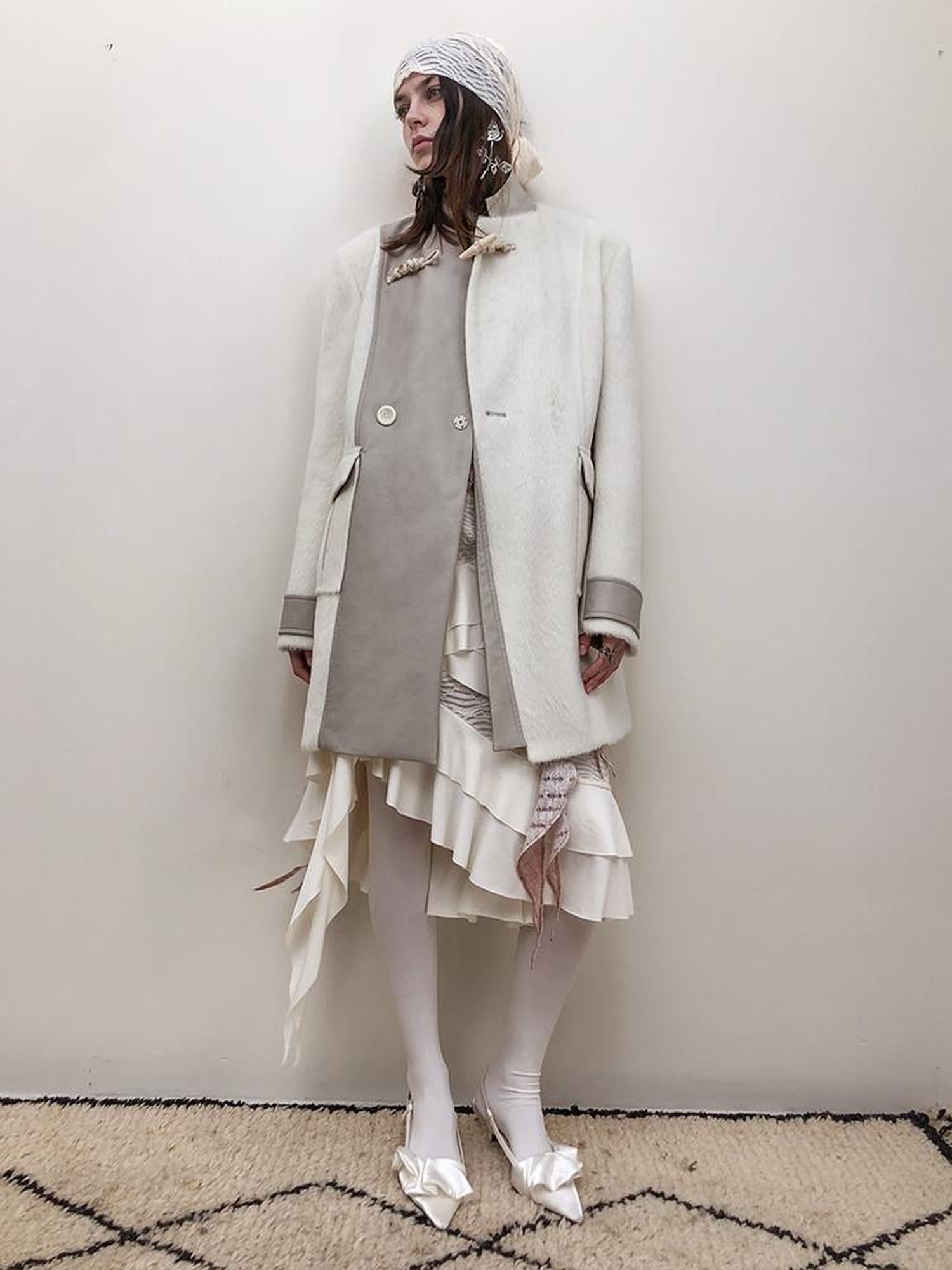 AnnoMundi Handwoven Horn Button Wool Coat with Fleece Lining