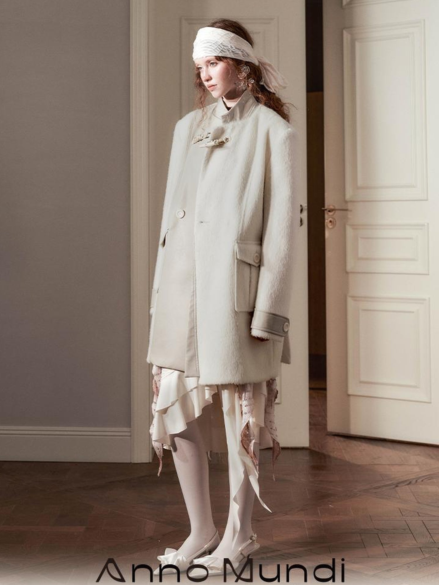 AnnoMundi Handwoven Horn Button Wool Coat with Fleece Lining