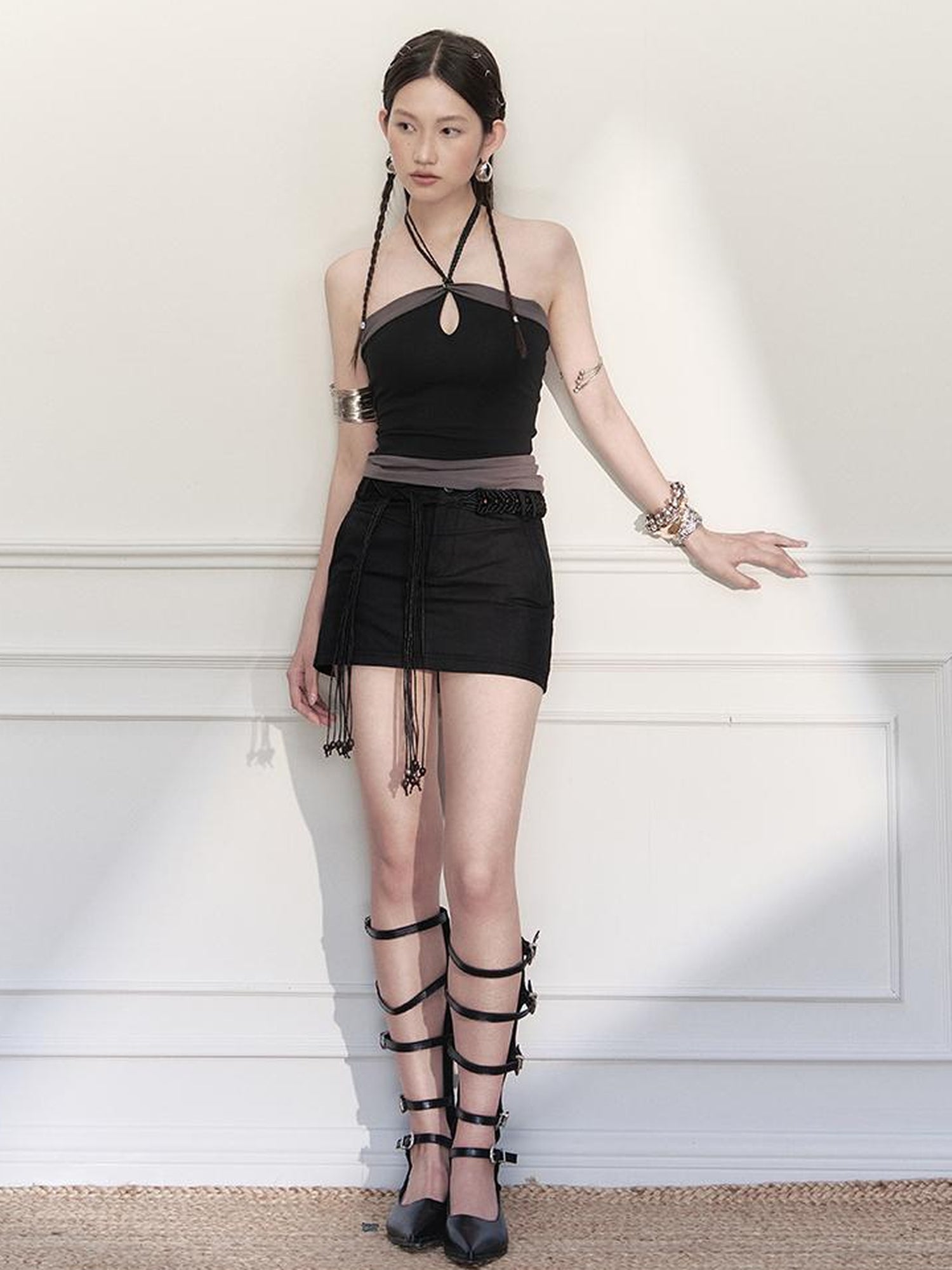 AnnoMundi Handwoven Rope Knot Low Waist A Line Mini Skirt