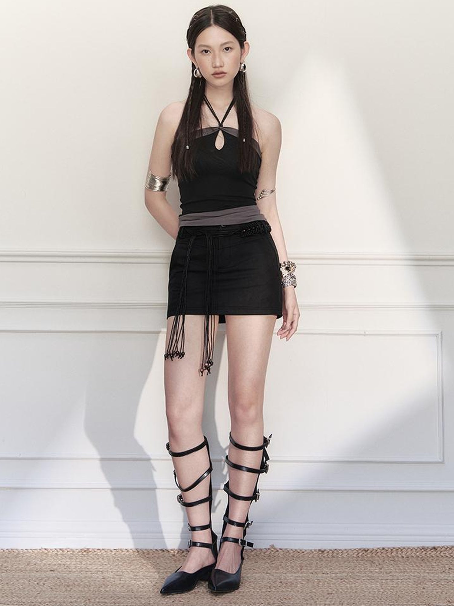 AnnoMundi Handwoven Rope Knot Low Waist A Line Mini Skirt