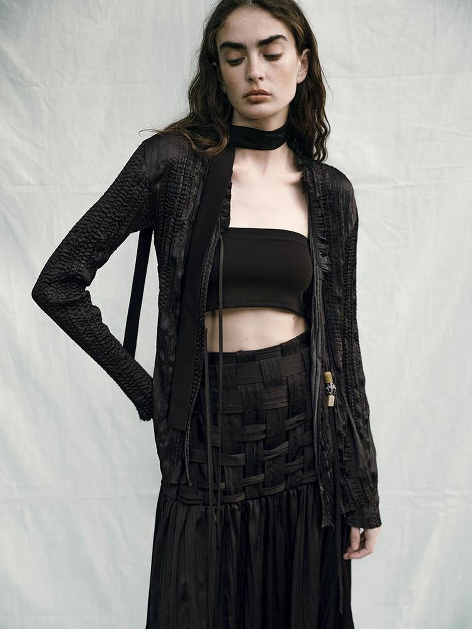 AnnoMundi Handwoven Texture A Line Midi Skirt With Asymmetric Hem