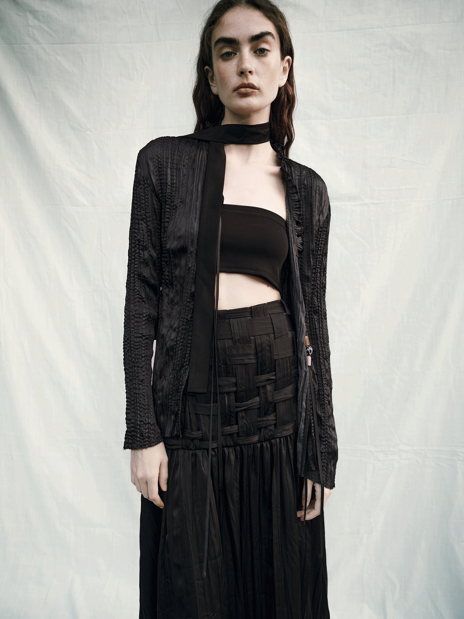 AnnoMundi Handwoven Texture A Line Midi Skirt With Asymmetric Hem