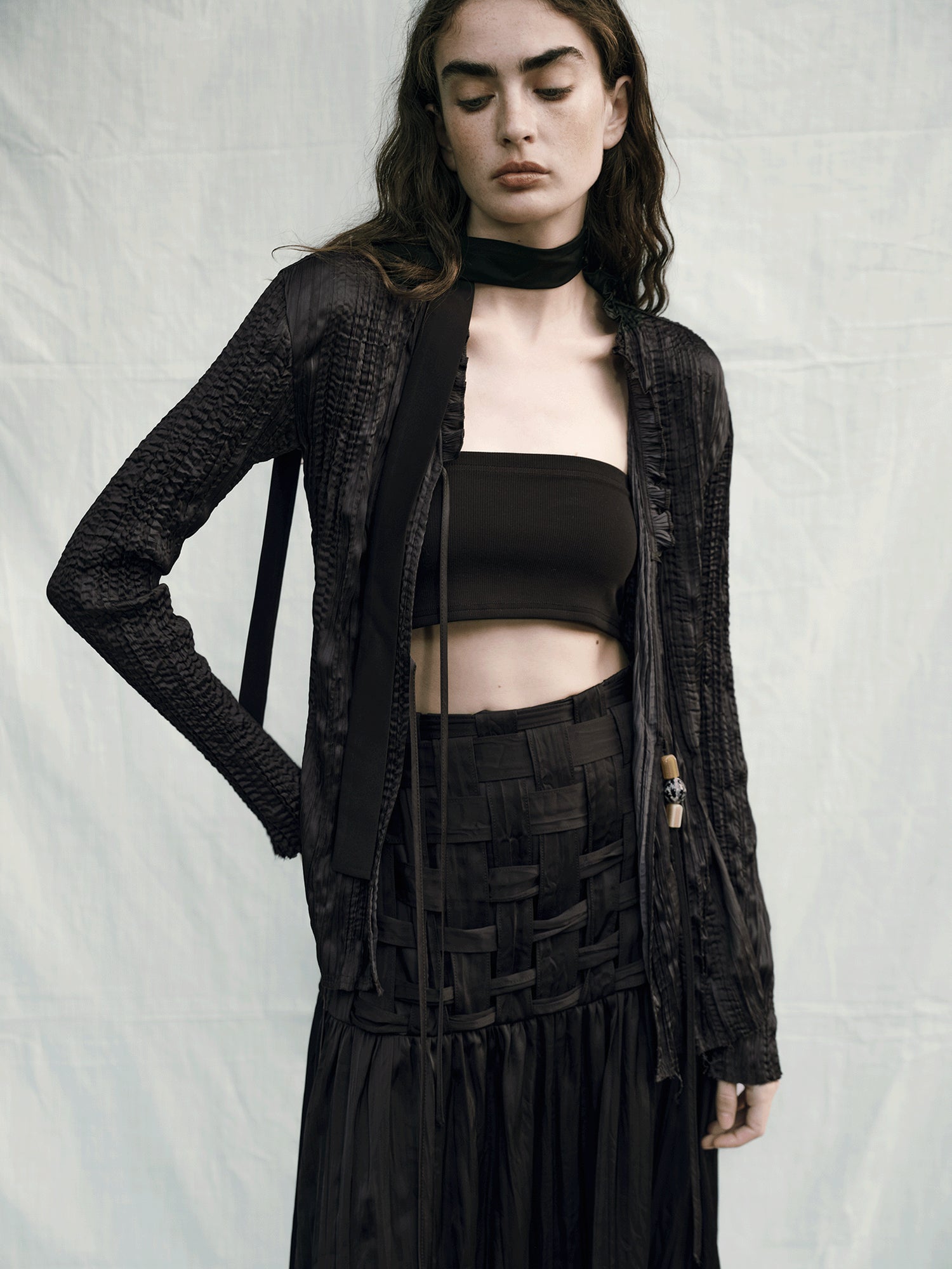 AnnoMundi Handwoven Texture A Line Midi Skirt With Asymmetric Hem
