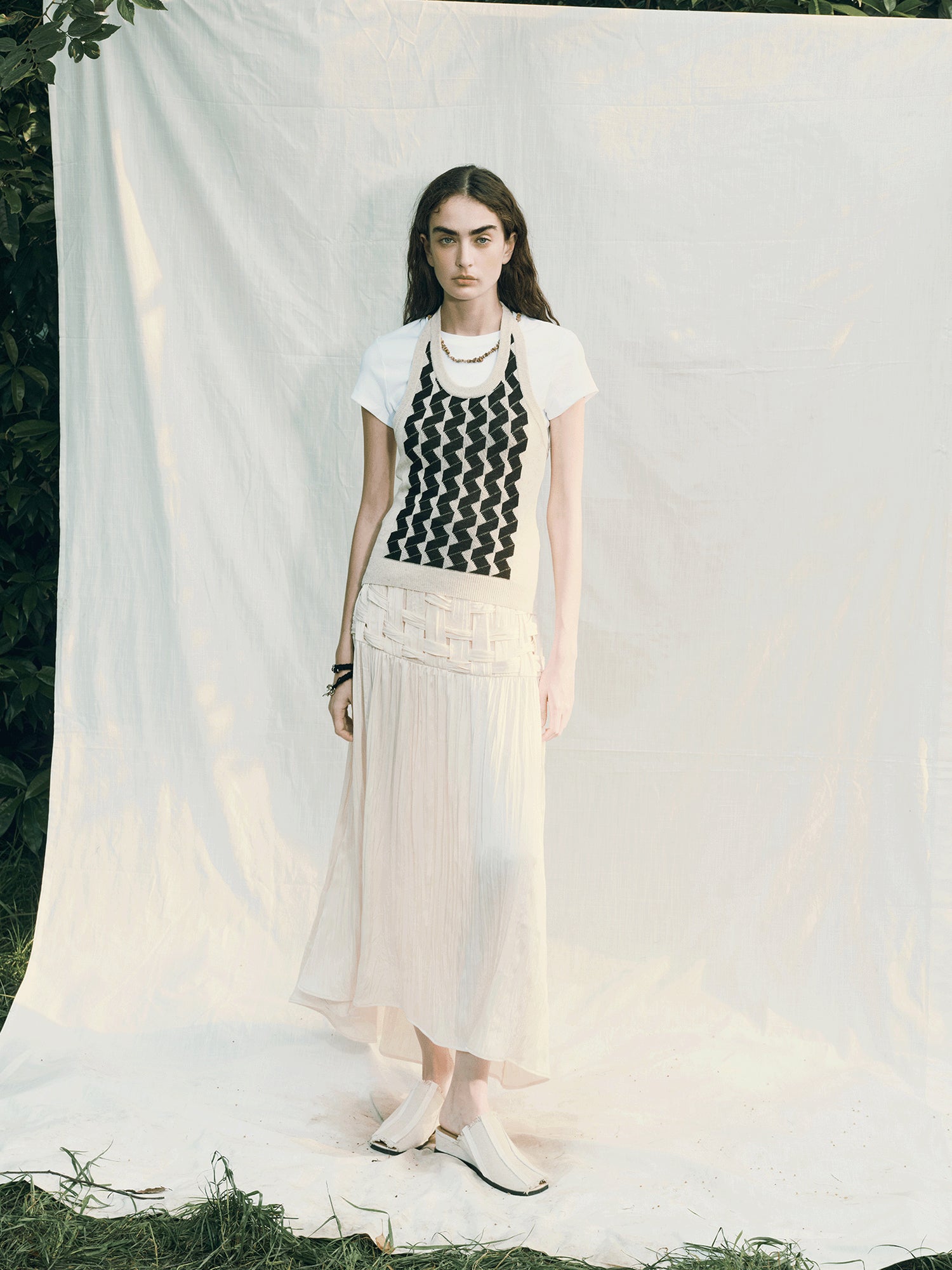 AnnoMundi Handwoven Texture A Line Midi Skirt With Asymmetric Hem