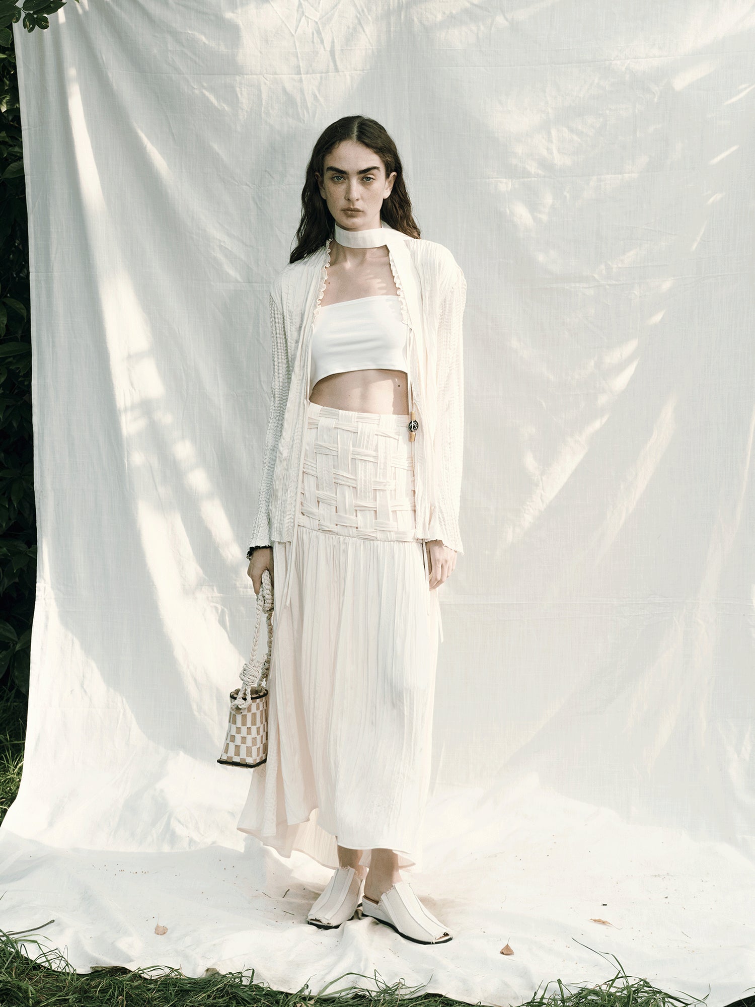 AnnoMundi Handwoven Texture A Line Midi Skirt With Asymmetric Hem