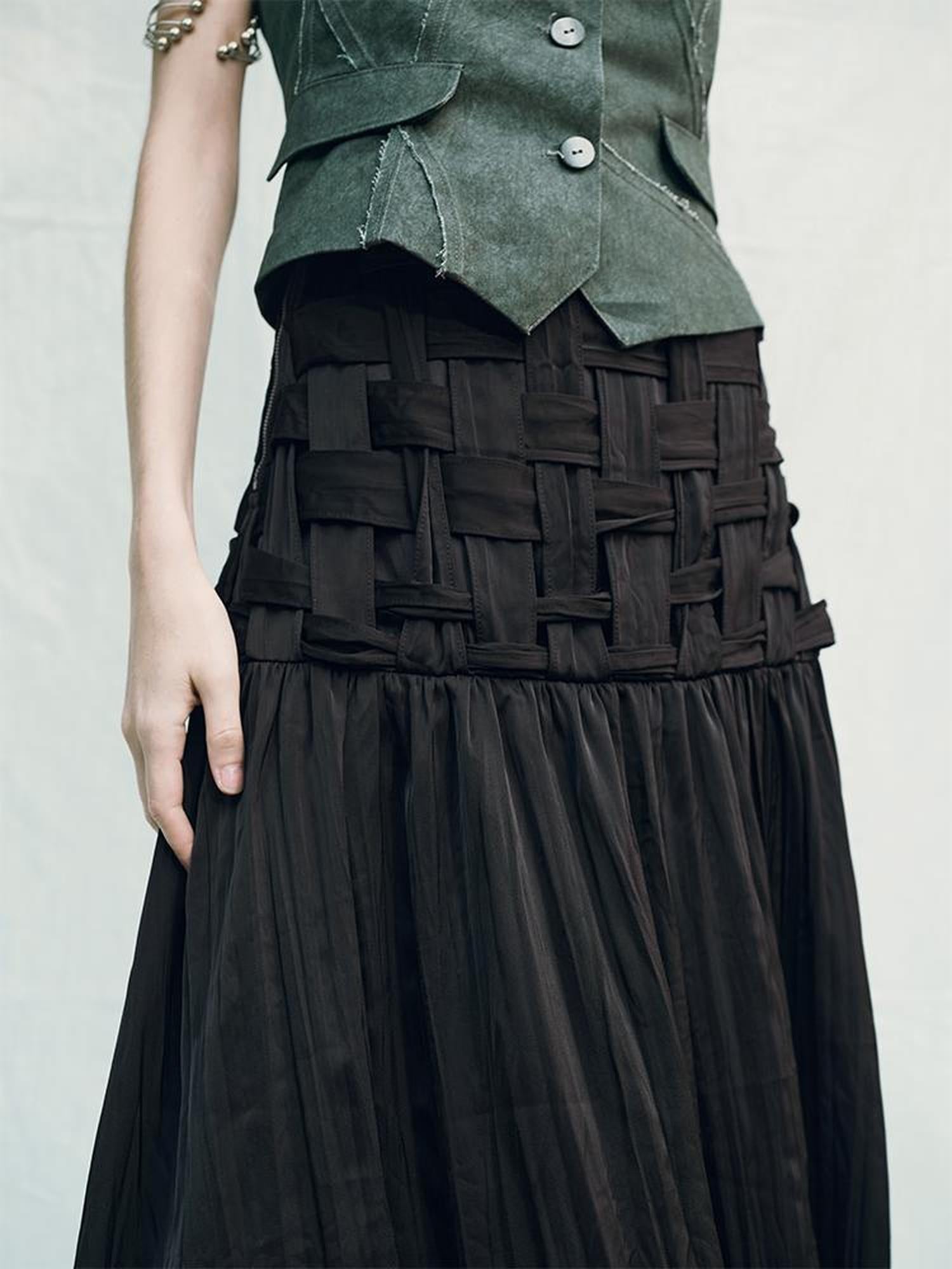 AnnoMundi Handwoven Texture A Line Midi Skirt With Asymmetric Hem