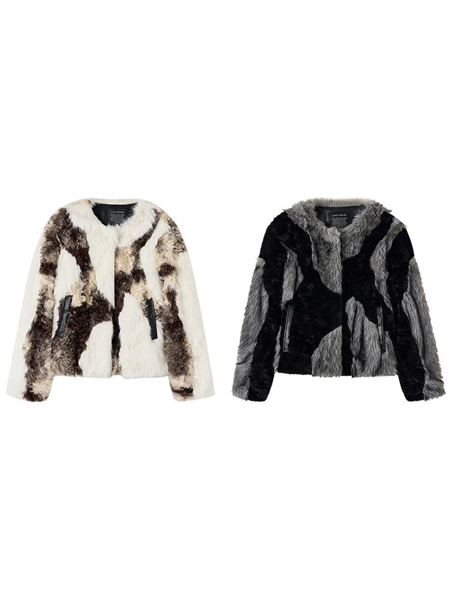 AnnoMundi High Density Eco Fur Coat With Splatter Print And Asymmetric Design