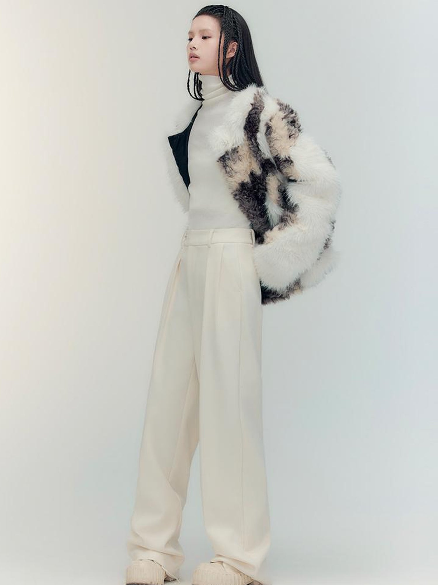 AnnoMundi High Density Eco Fur Coat With Splatter Print And Asymmetric Design