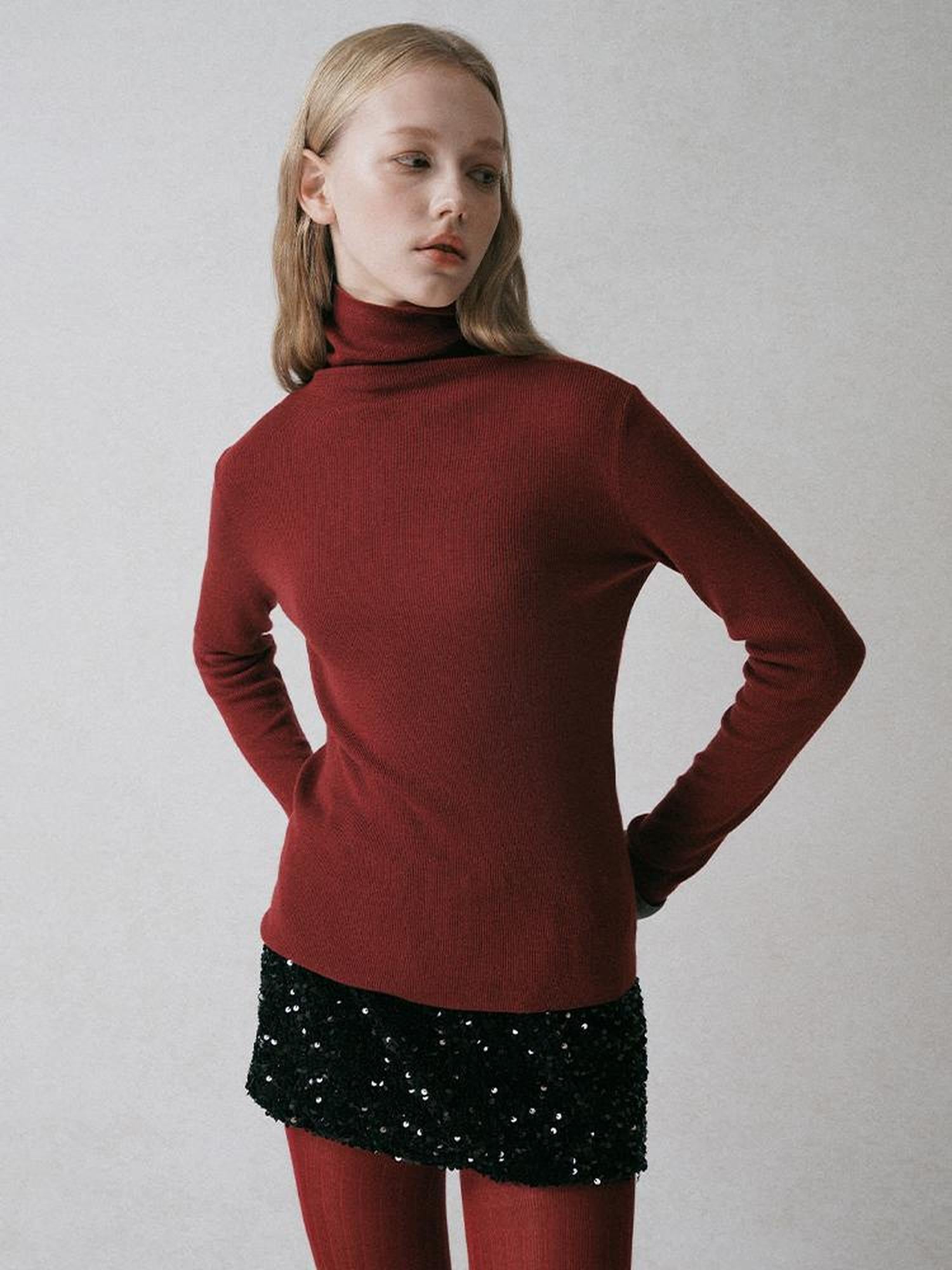 AnnoMundi High Neck Slim Fit Wool Blend Knit Sweater