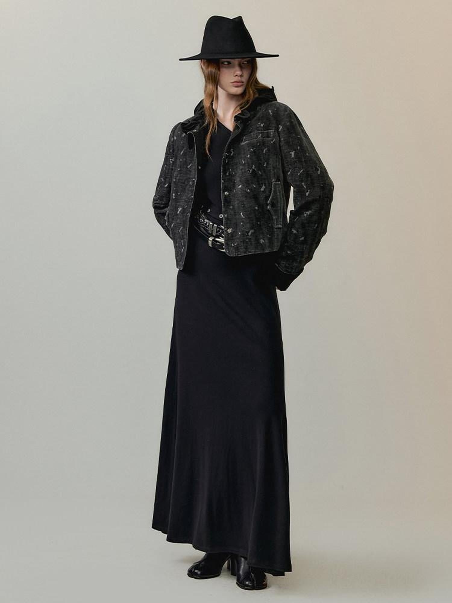 AnnoMundi High Waist Breathable Slim Collared Long Sleeve Casual Women Black Maxi Dresses