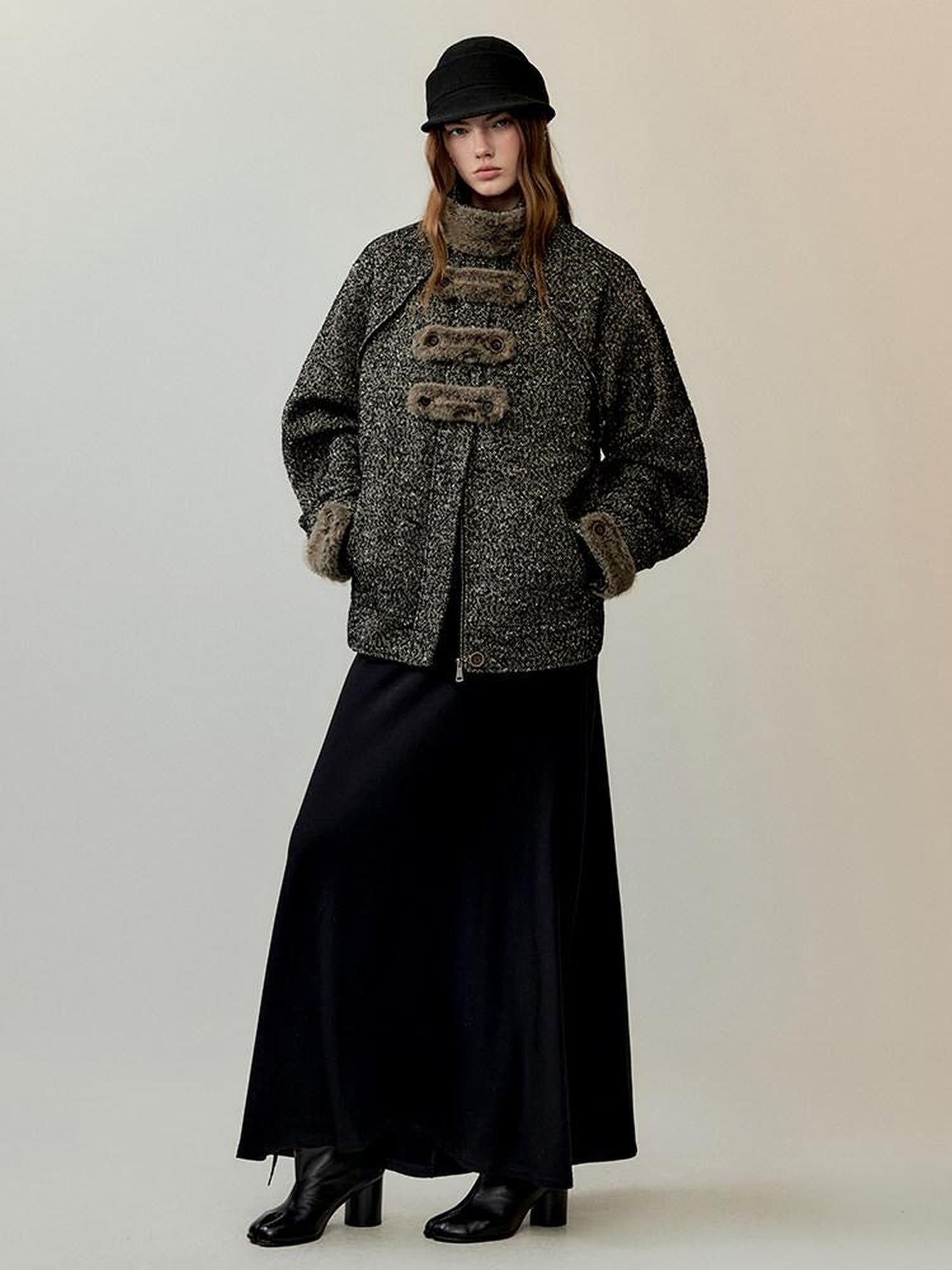 AnnoMundi High Waist Breathable Slim Collared Long Sleeve Casual Women Black Maxi Dresses