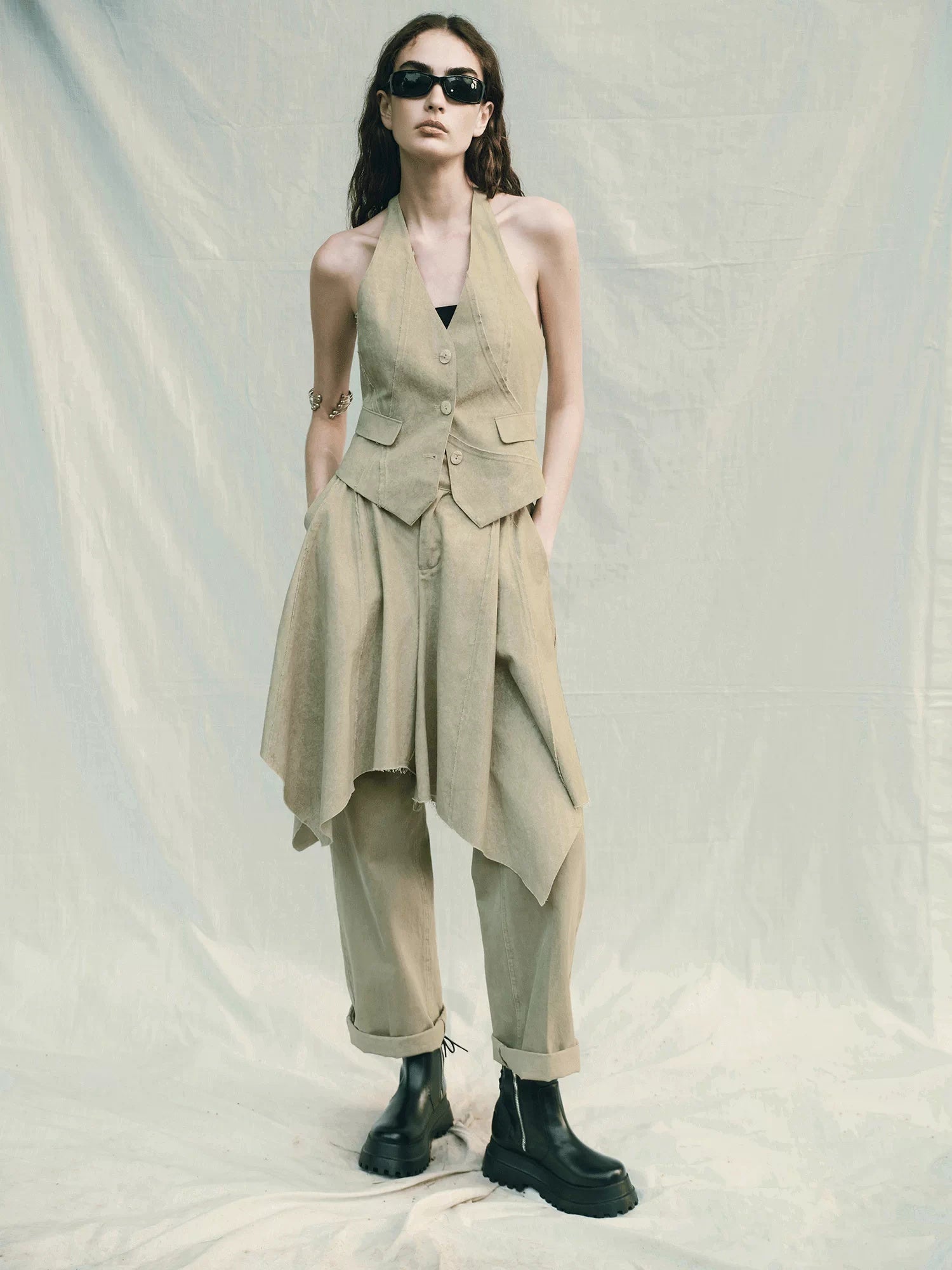 AnnoMundi High Waist Cotton Comfort Casual Flare Pants And Jacket Women Suit