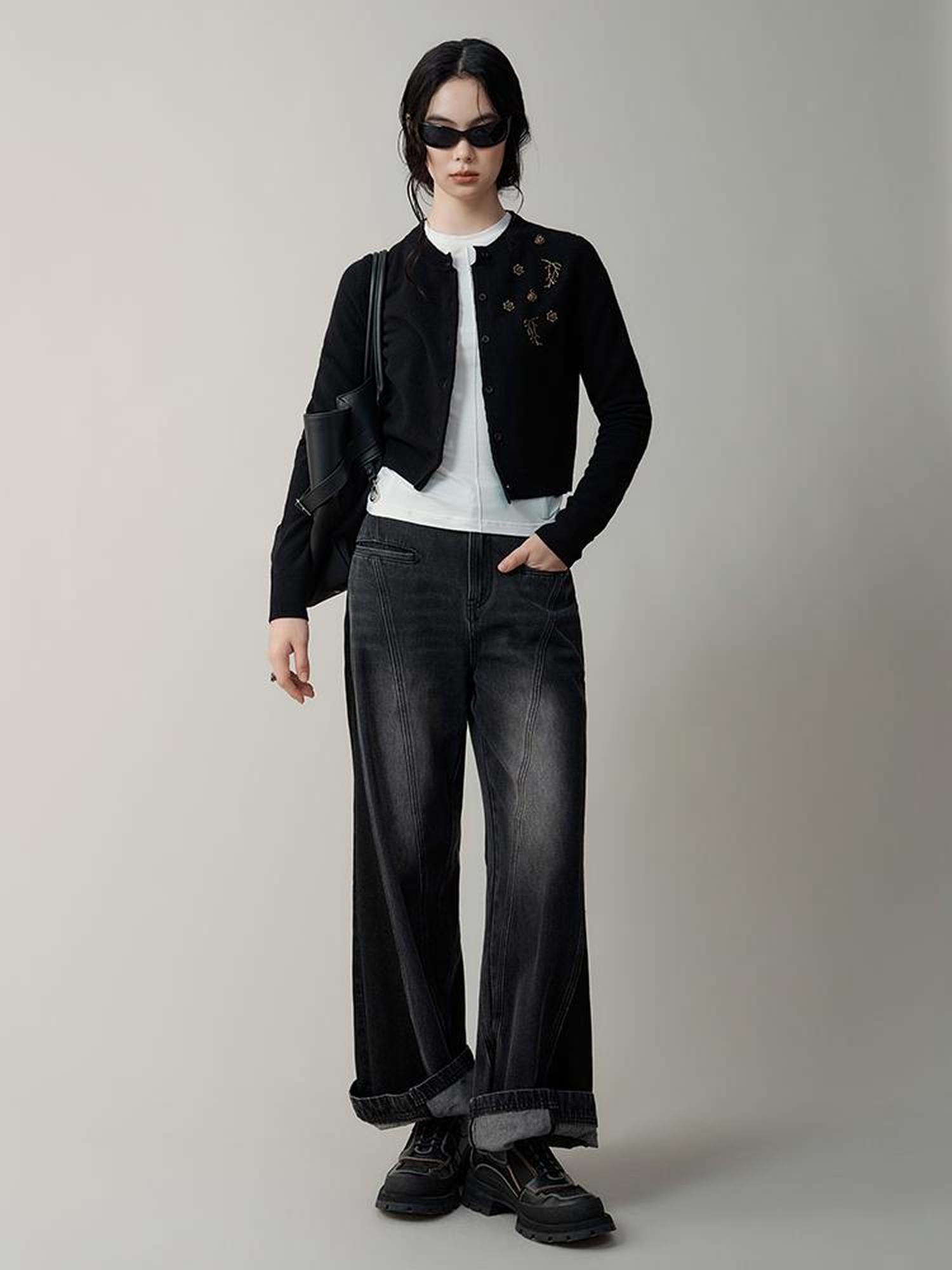 AnnoMundi High Waist Washed Wide Leg Denim Pants