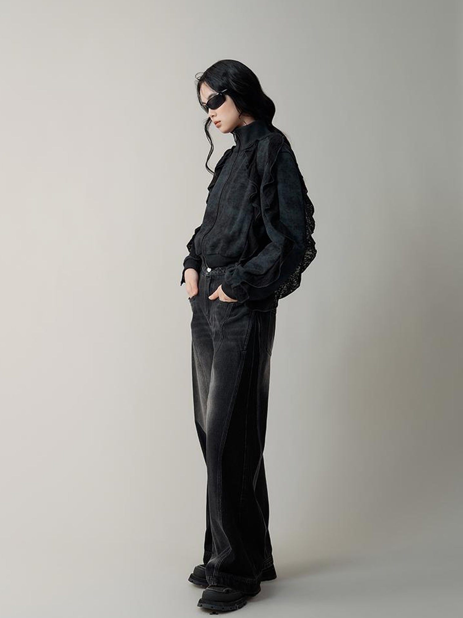 AnnoMundi High Waist Washed Wide Leg Denim Pants