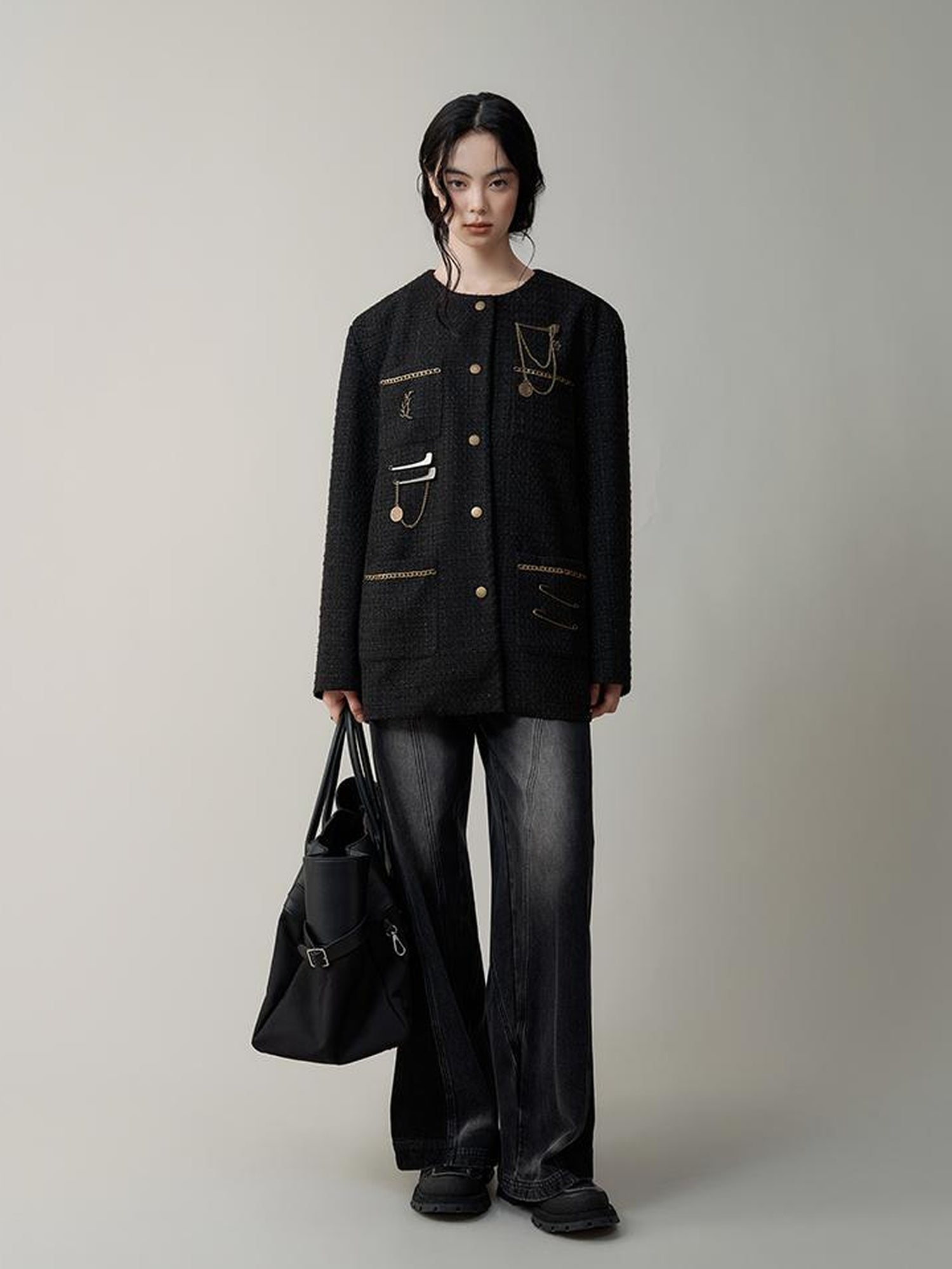 AnnoMundi High Waist Washed Wide Leg Denim Pants